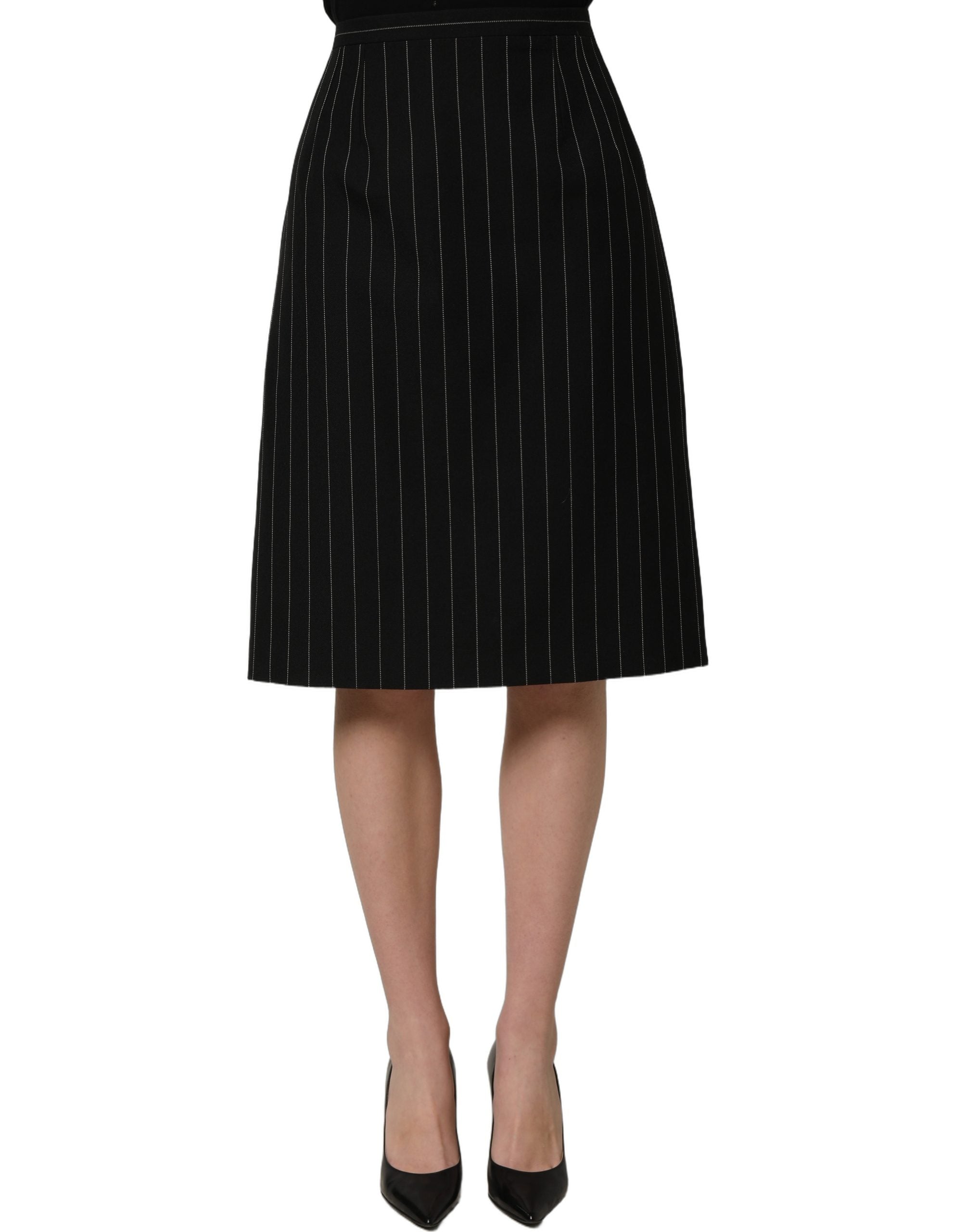 Dolce & Gabbana Dolce & Gabbana Black Pinstriped HighWaist Pencil Cut Women's Skirt