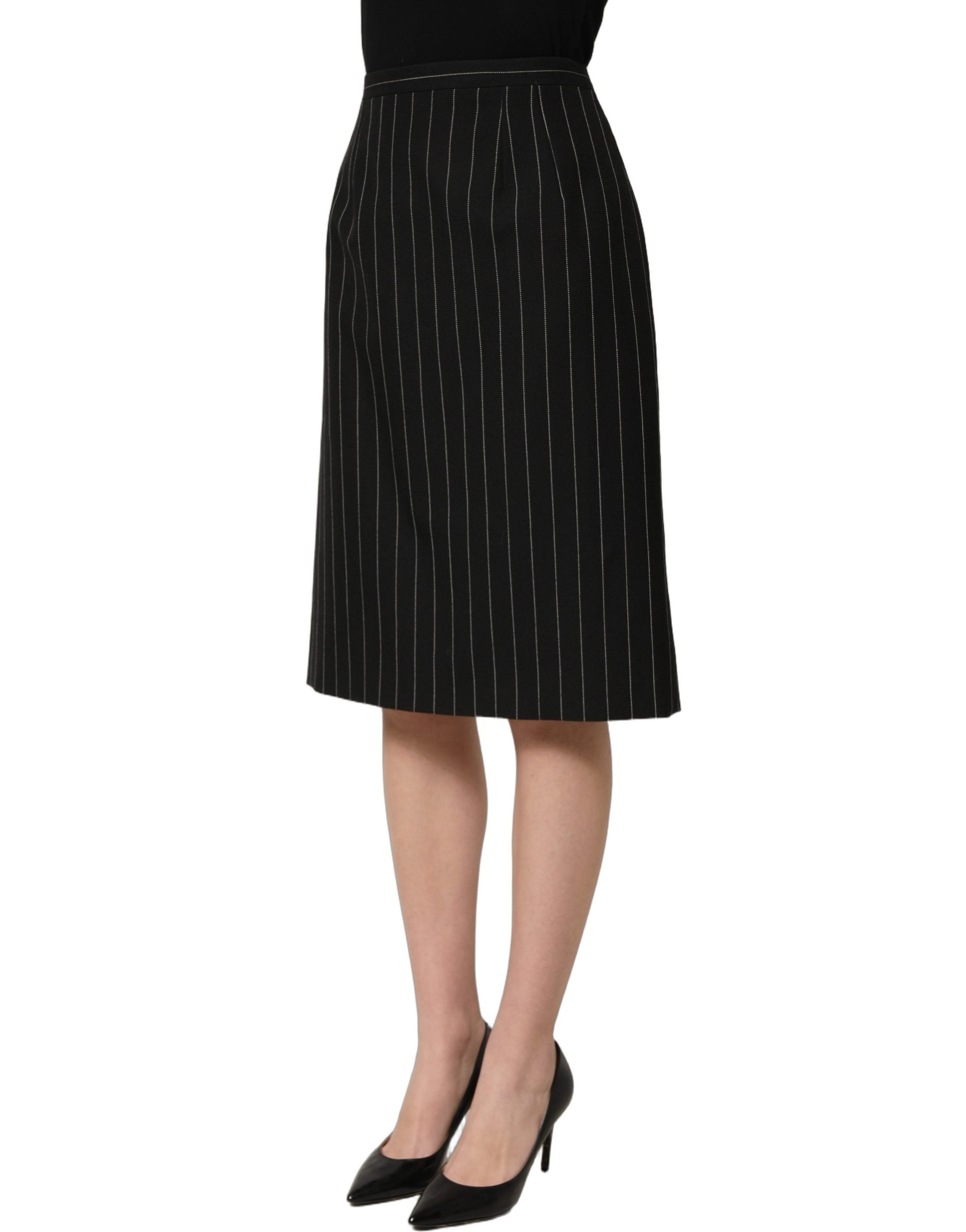 Dolce & Gabbana Dolce & Gabbana Black Pinstriped HighWaist Pencil Cut Women's Skirt
