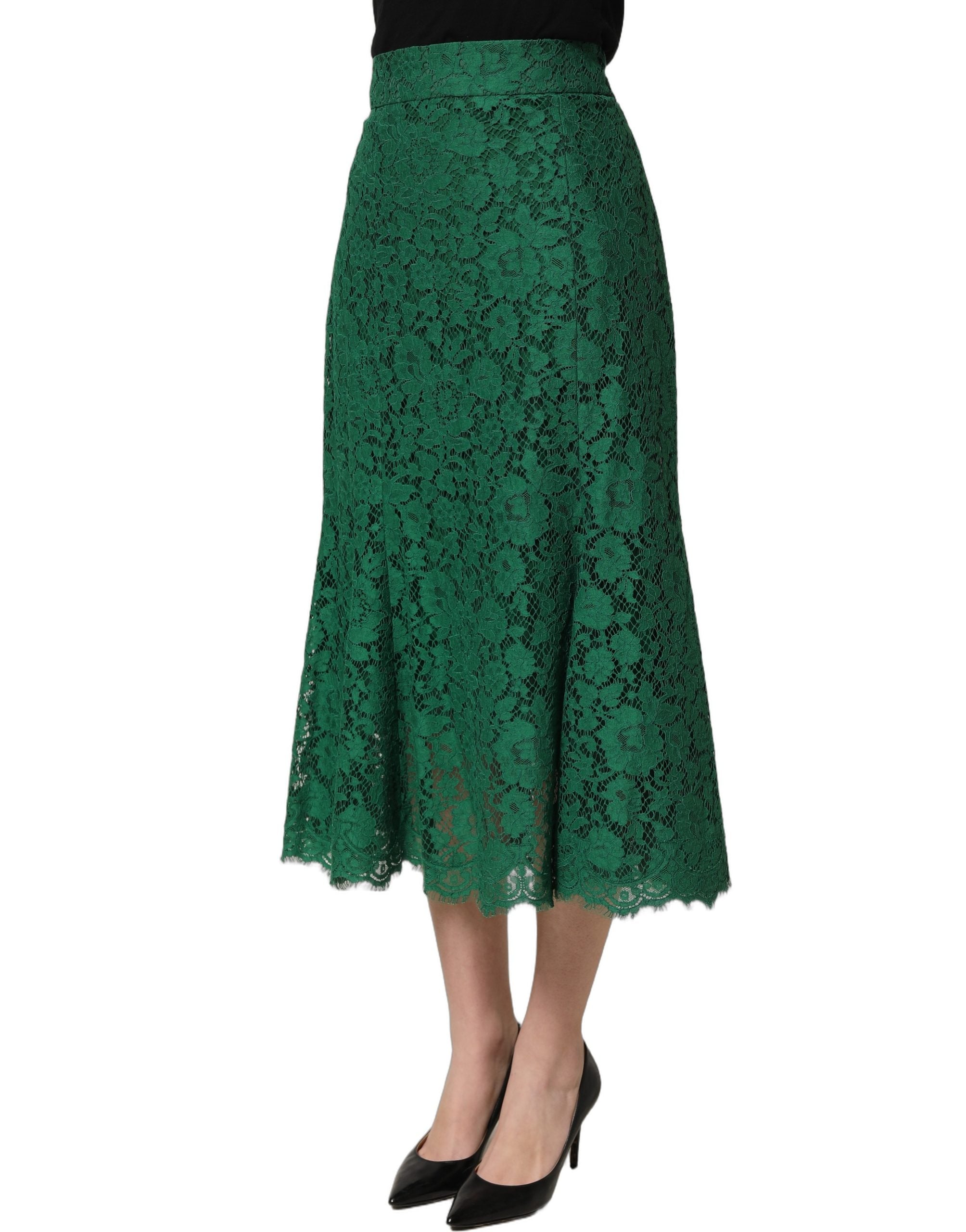 Dolce & Gabbana Dolce & Gabbana Green Lace High Waist Mermaid Midi Women's Skirt