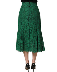 Dolce & Gabbana Dolce & Gabbana Green Lace High Waist Mermaid Midi Women's Skirt
