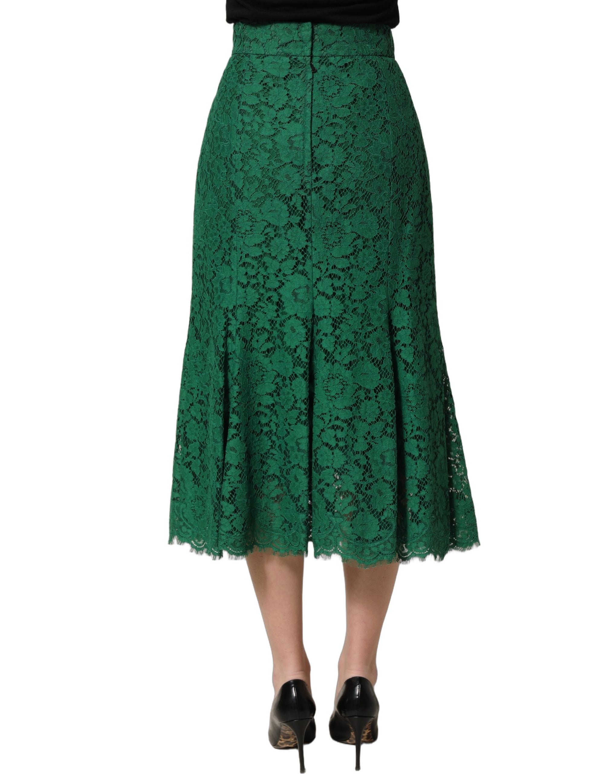 Dolce & Gabbana Dolce & Gabbana Green Lace High Waist Mermaid Midi Women's Skirt