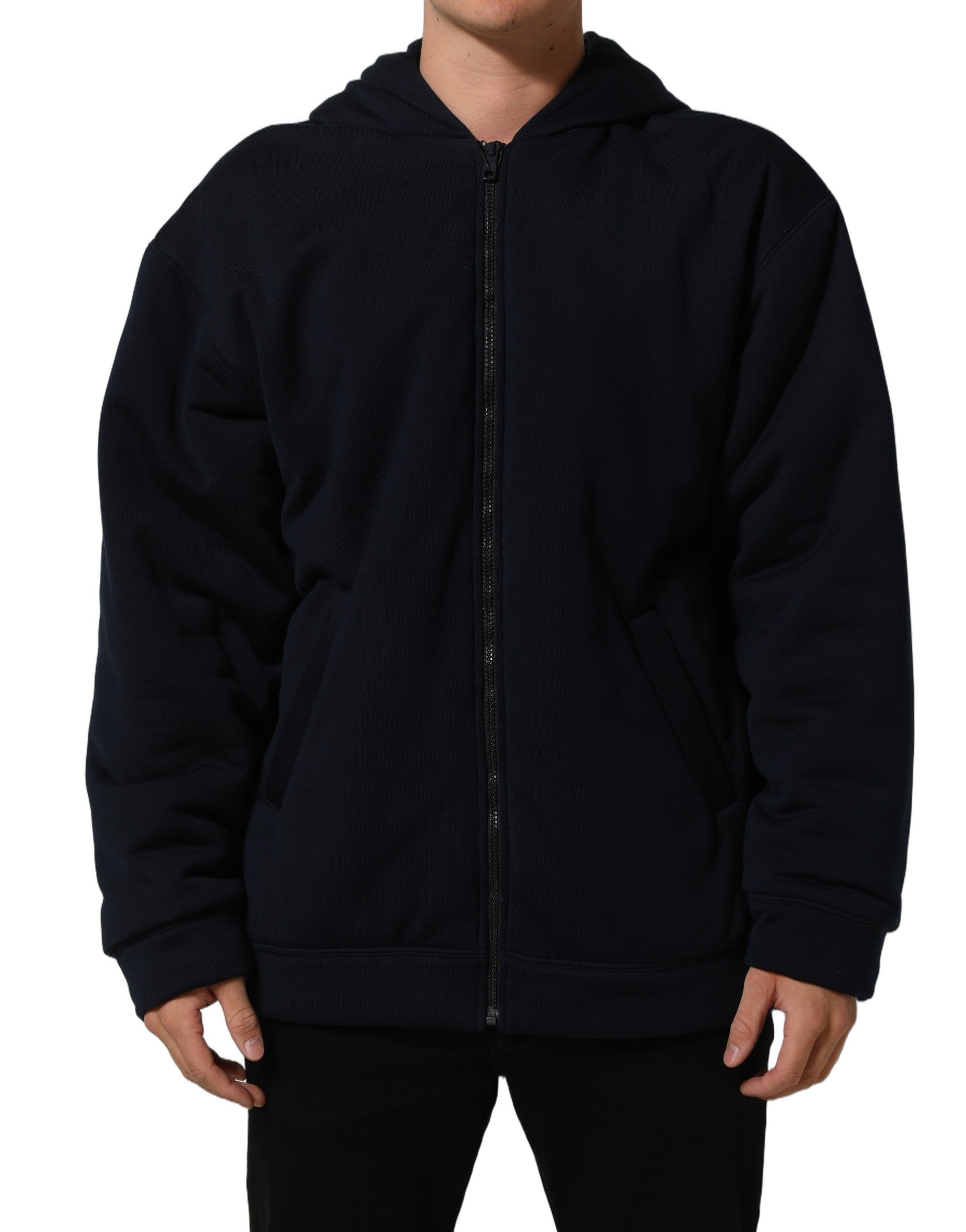 Dolce & Gabbana Black Cotton Full Zip Hooded Bomber Men's Jacket