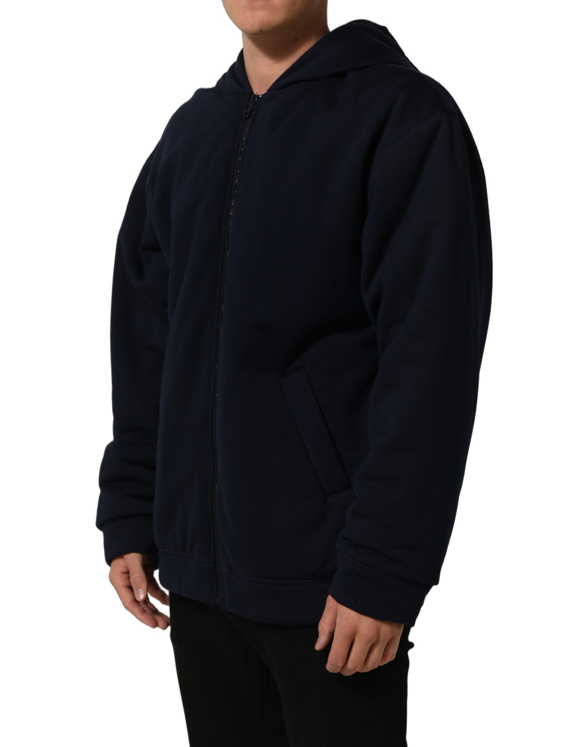 Dolce & Gabbana Black Cotton Full Zip Hooded Bomber Men's Jacket