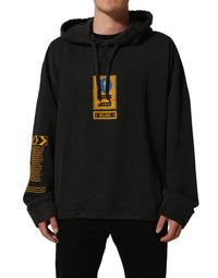 Dolce & Gabbana Dolce & Gabbana Black Cotton Logo Hooded Oversize Men's Sweater