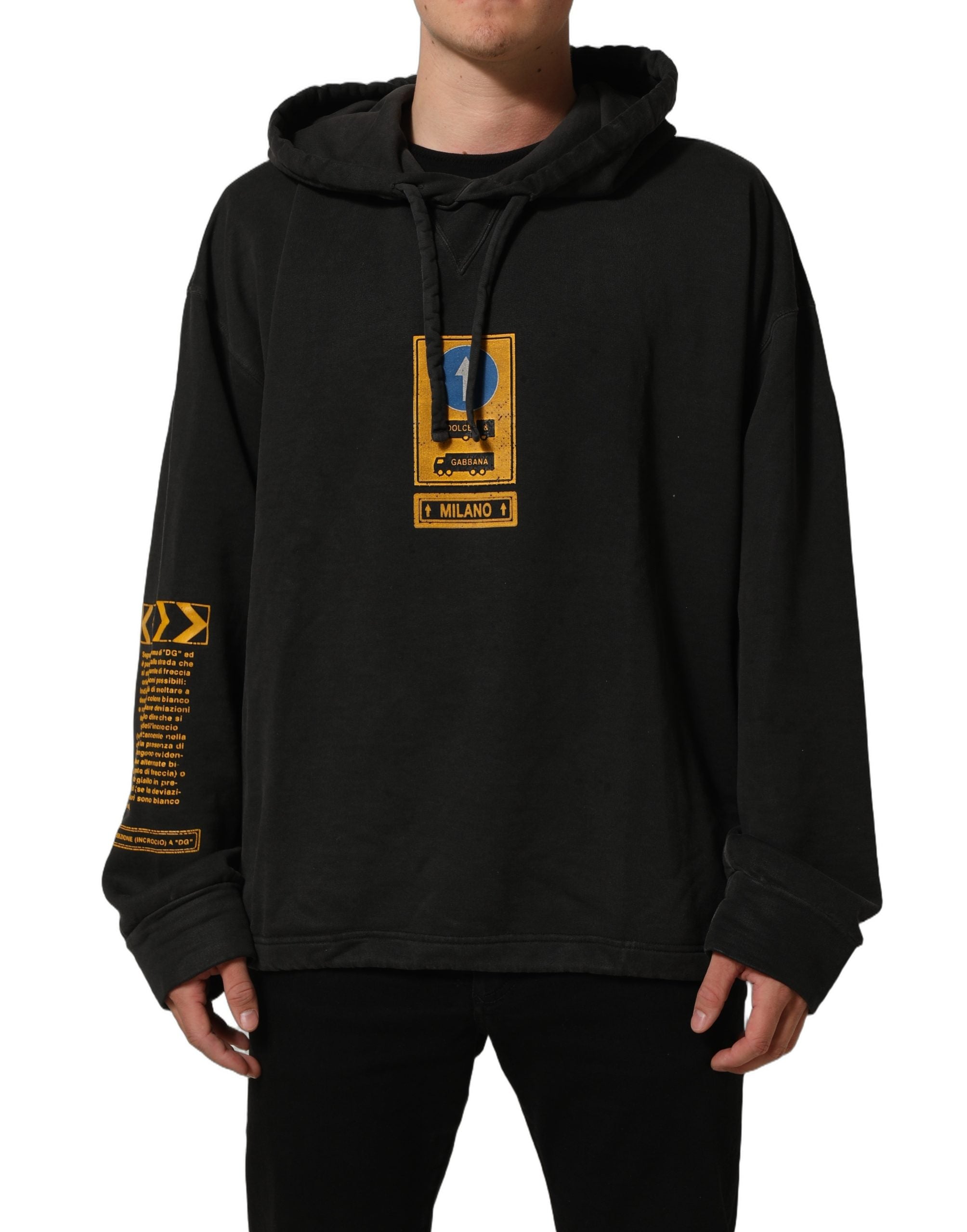 Dolce & Gabbana Dolce & Gabbana Black Cotton Logo Hooded Oversize Men's Sweater