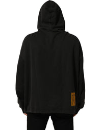 Dolce & Gabbana Dolce & Gabbana Black Cotton Logo Hooded Oversize Men's Sweater