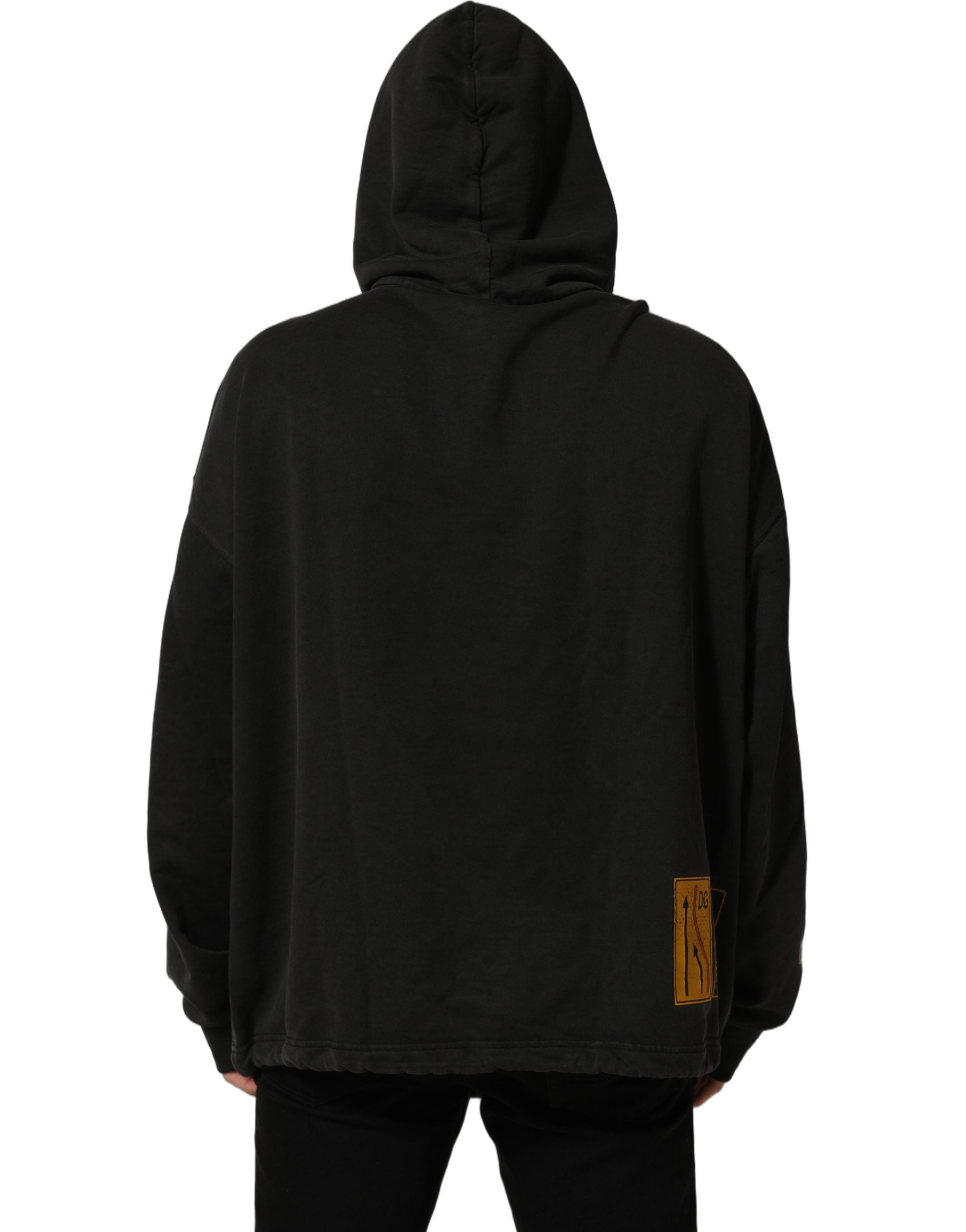 Dolce & Gabbana Dolce & Gabbana Black Cotton Logo Hooded Oversize Men's Sweater