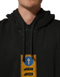 Dolce & Gabbana Dolce & Gabbana Black Cotton Logo Hooded Oversize Men's Sweater