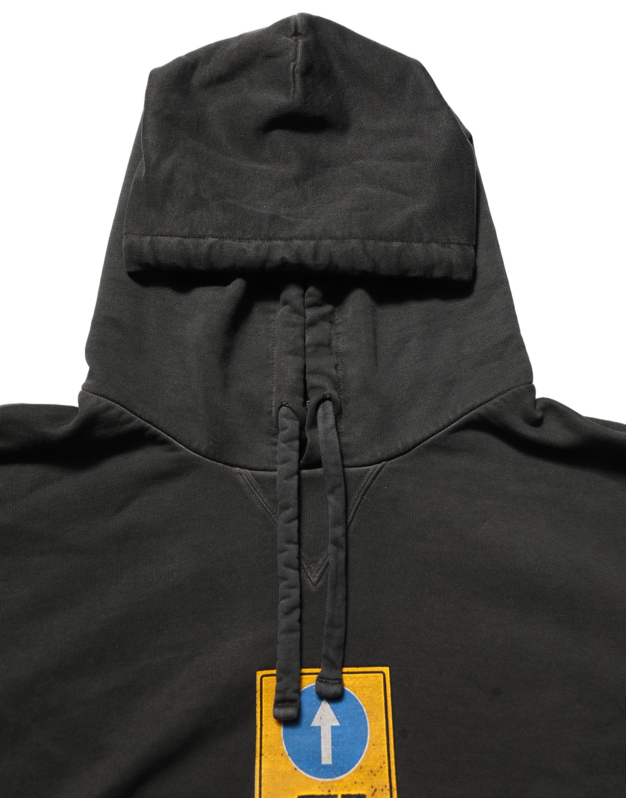 Dolce & Gabbana Dolce & Gabbana Black Cotton Logo Hooded Oversize Men's Sweater