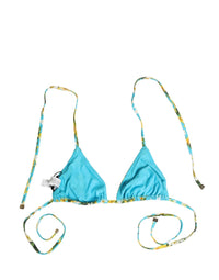 Dolce & Gabbana Blue Floral Print Nylon Halter Bikini Top Women's Swimwear