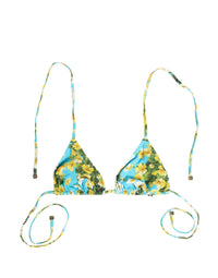 Dolce & Gabbana Blue Floral Print Nylon Halter Bikini Top Women's Swimwear