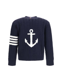 Thom Browne Men V-Neck Sweater With Anchor Embroidery On The Back