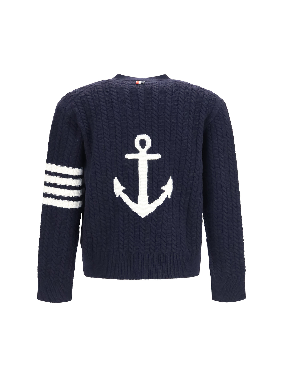 Thom Browne Men V-Neck Sweater With Anchor Embroidery On The Back