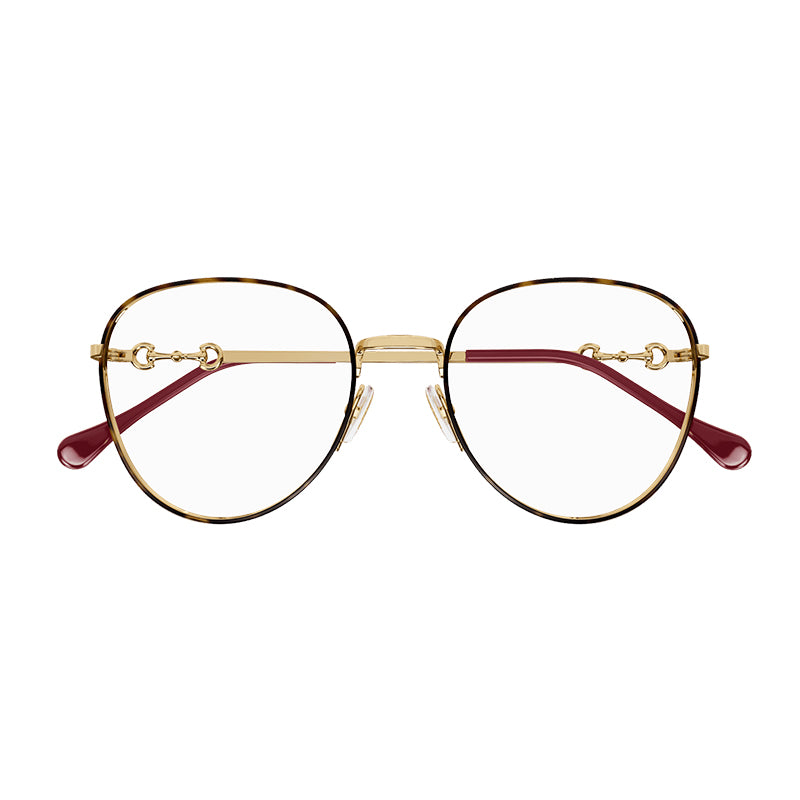 Gucci Gucci Eyeglasses Square Full Rim, Havana/Gold Frame and Clear Demo Lenses Lens GG0880O002