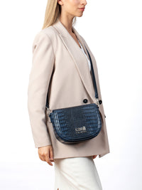 Cavalli Class TORINO Navy Medium Crocco Saddle Crossbody bag