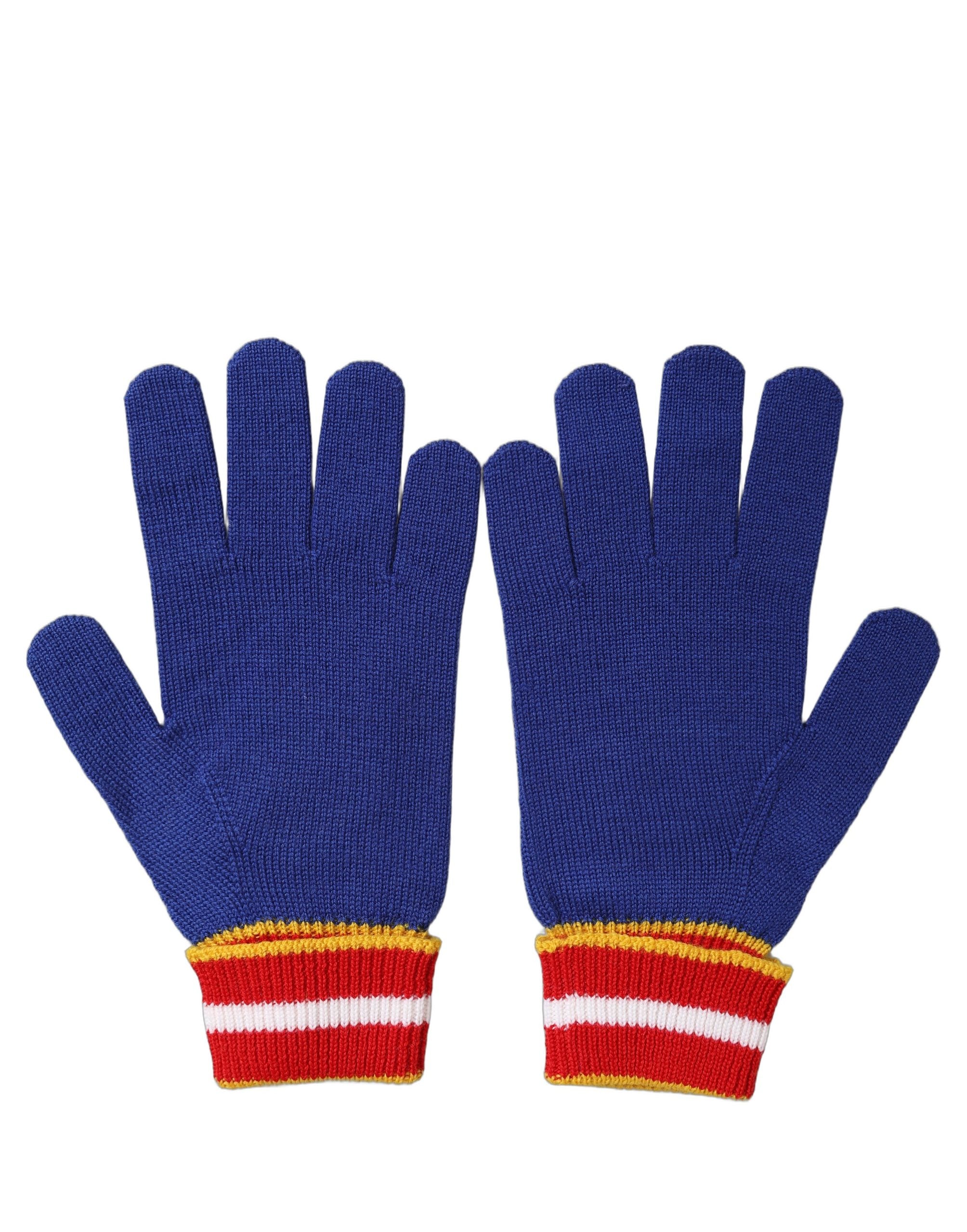 Dolce & Gabbana Dolce & Gabbana Blue Striped Wool DG Logo Embroidered Men's Gloves
