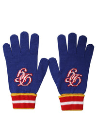 Dolce & Gabbana Dolce & Gabbana Blue Striped Wool DG Logo Embroidered Men's Gloves