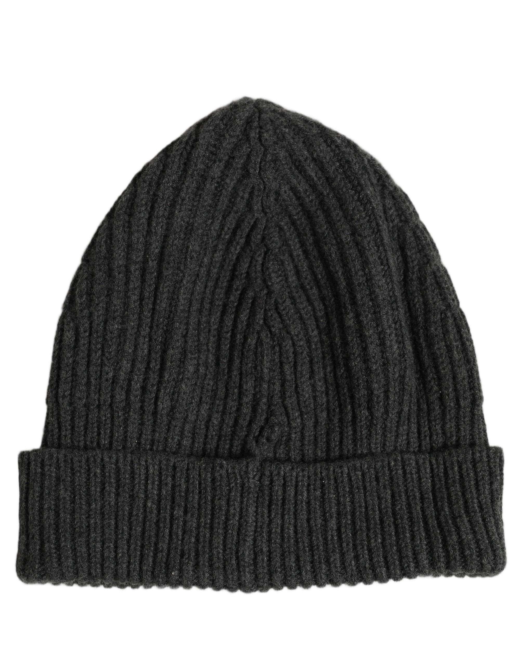Dolce & Gabbana Dolce & Gabbana Men Charcoal Grey Ribbed Wool Knit Beanie One Size Men's Hat