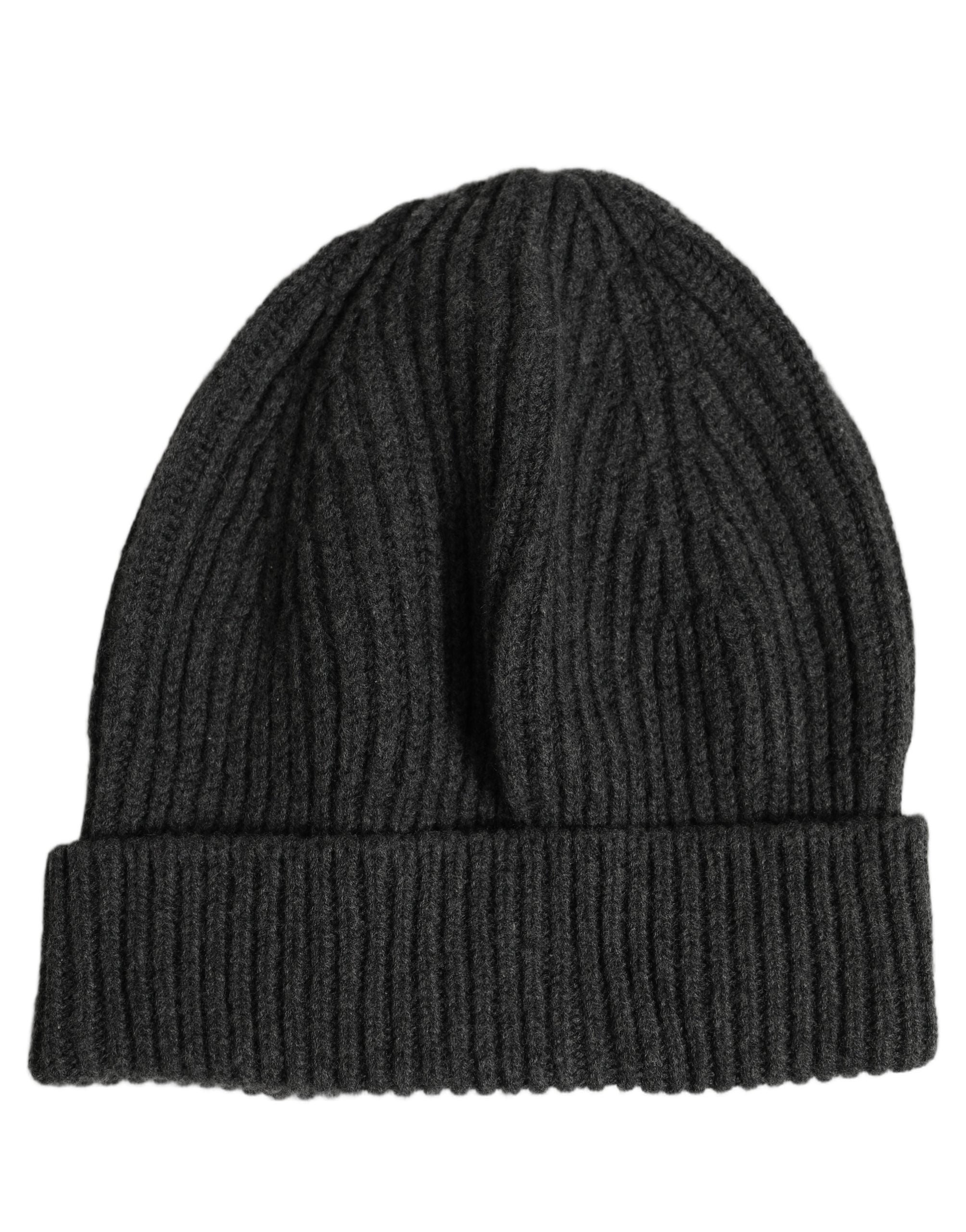 Dolce & Gabbana Dolce & Gabbana Men Charcoal Grey Ribbed Wool Knit Beanie One Size Men's Hat