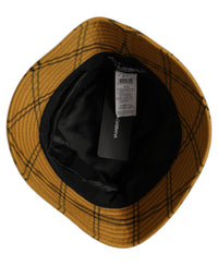 Dolce & Gabbana Dolce & Gabbana Men Dark Yellow Check Wide Brim Bucket Cap Men's Hat