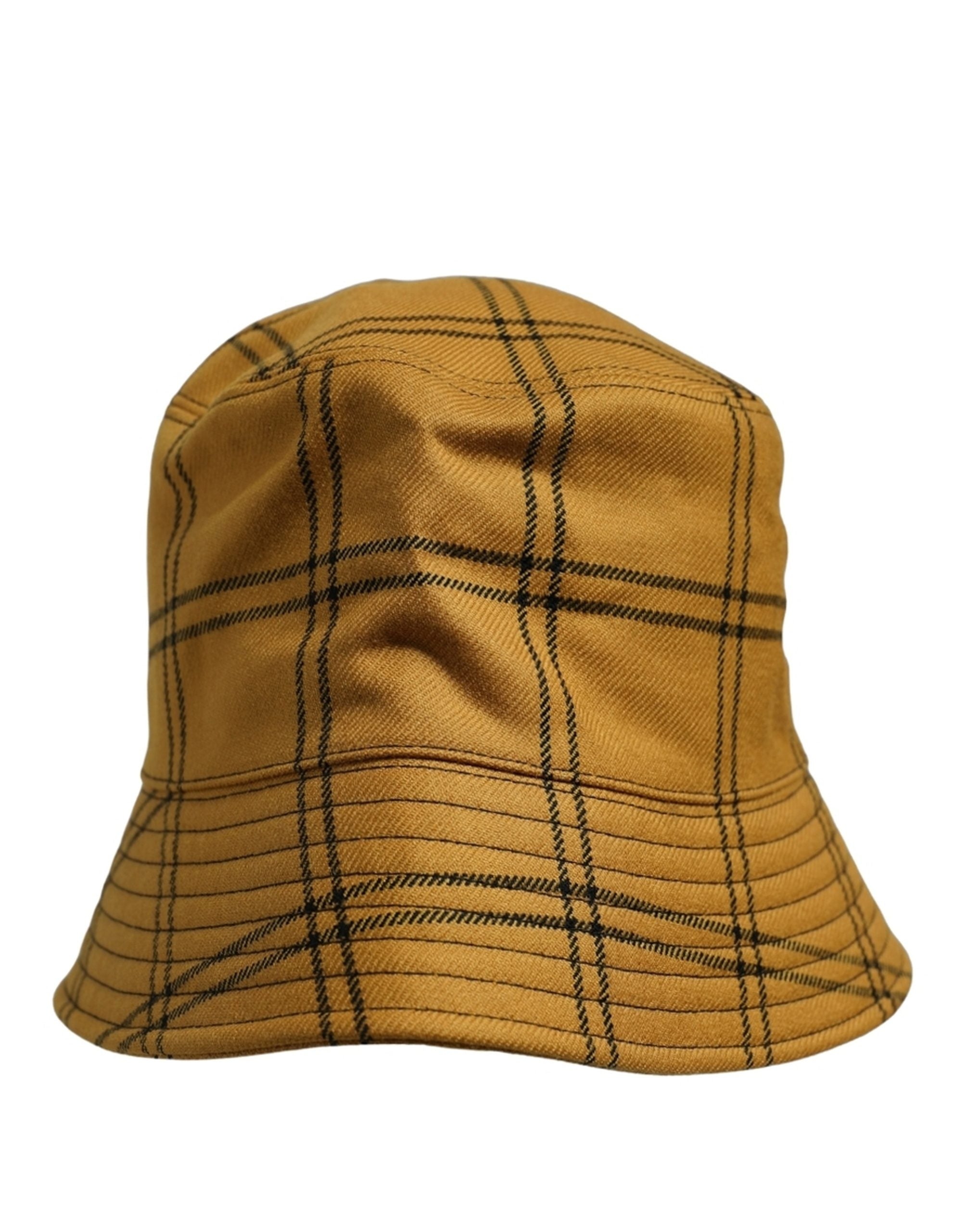 Dolce & Gabbana Dolce & Gabbana Men Dark Yellow Check Wide Brim Bucket Cap Men's Hat