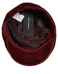 Dolce & Gabbana Dolce & Gabbana Men Dark Red Cotton Newsboy Capello Cabbie Men's Hat