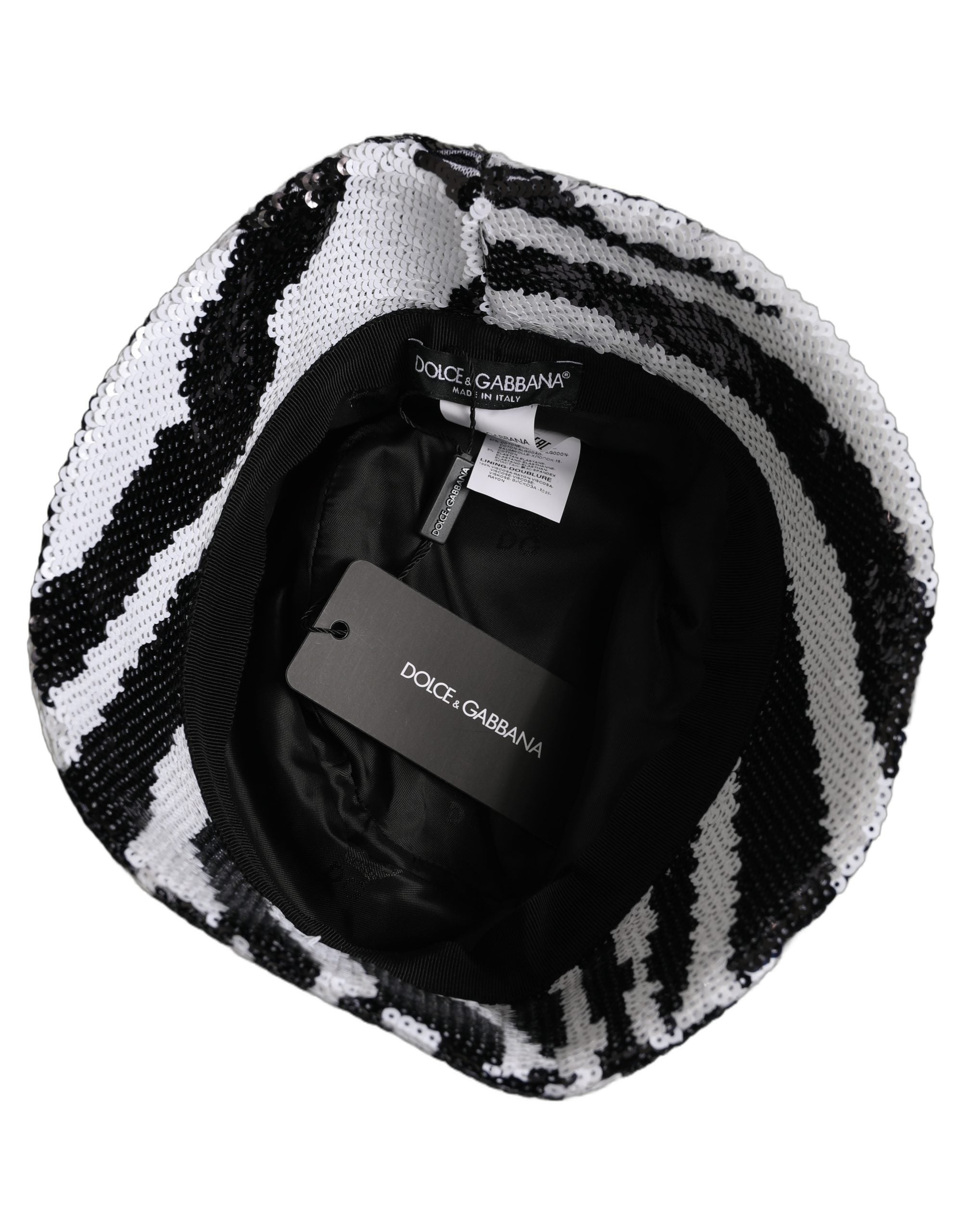 Dolce & Gabbana Dolce & Gabbana Men Black White Zebra Sequin Bucket Cap Men's Hat