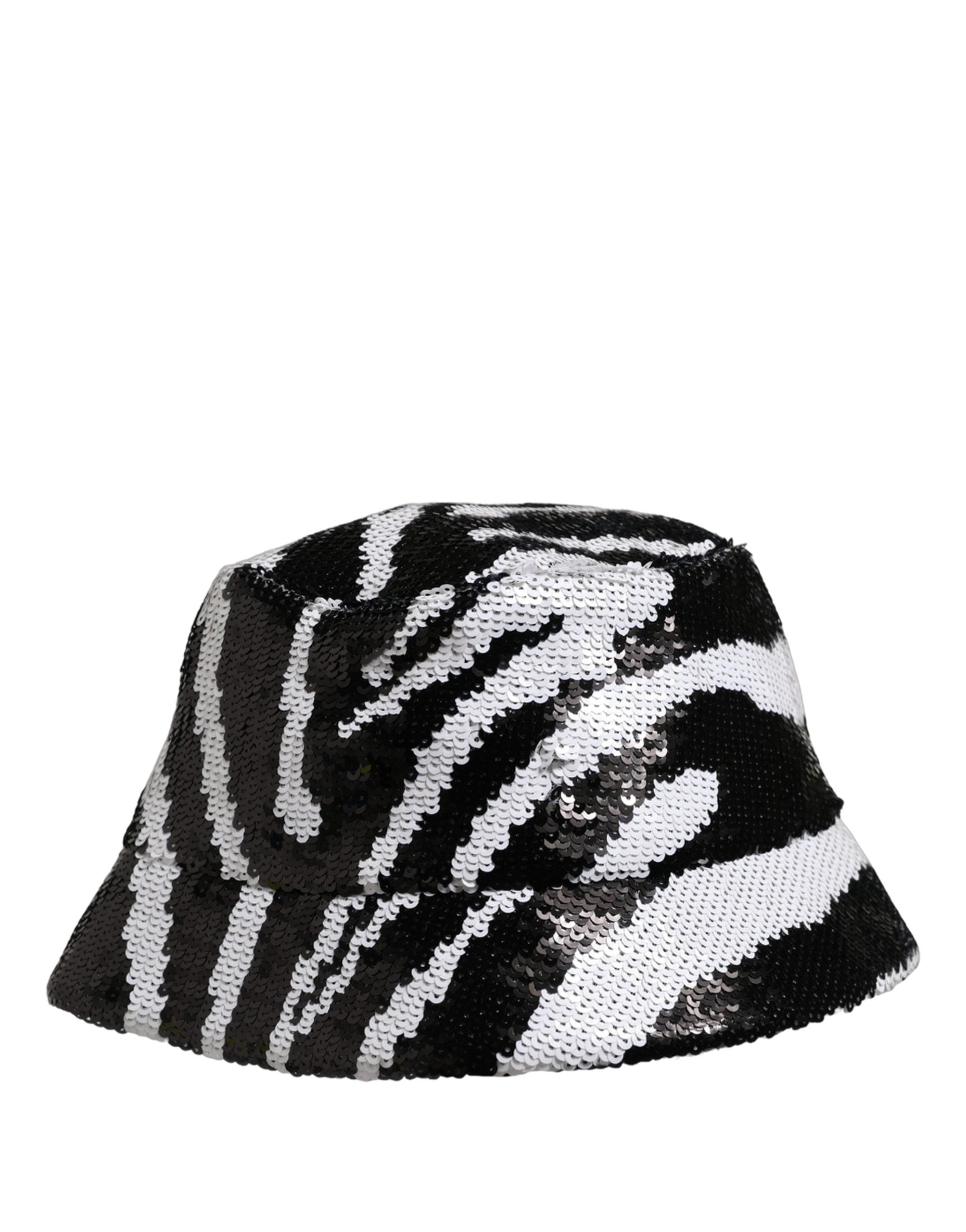 Dolce & Gabbana Dolce & Gabbana Men Black White Zebra Sequin Bucket Cap Men's Hat
