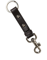 Dolce & Gabbana Dolce & Gabbana Black Plain Leather Silver Brass Keyring Holder Women's Keychain