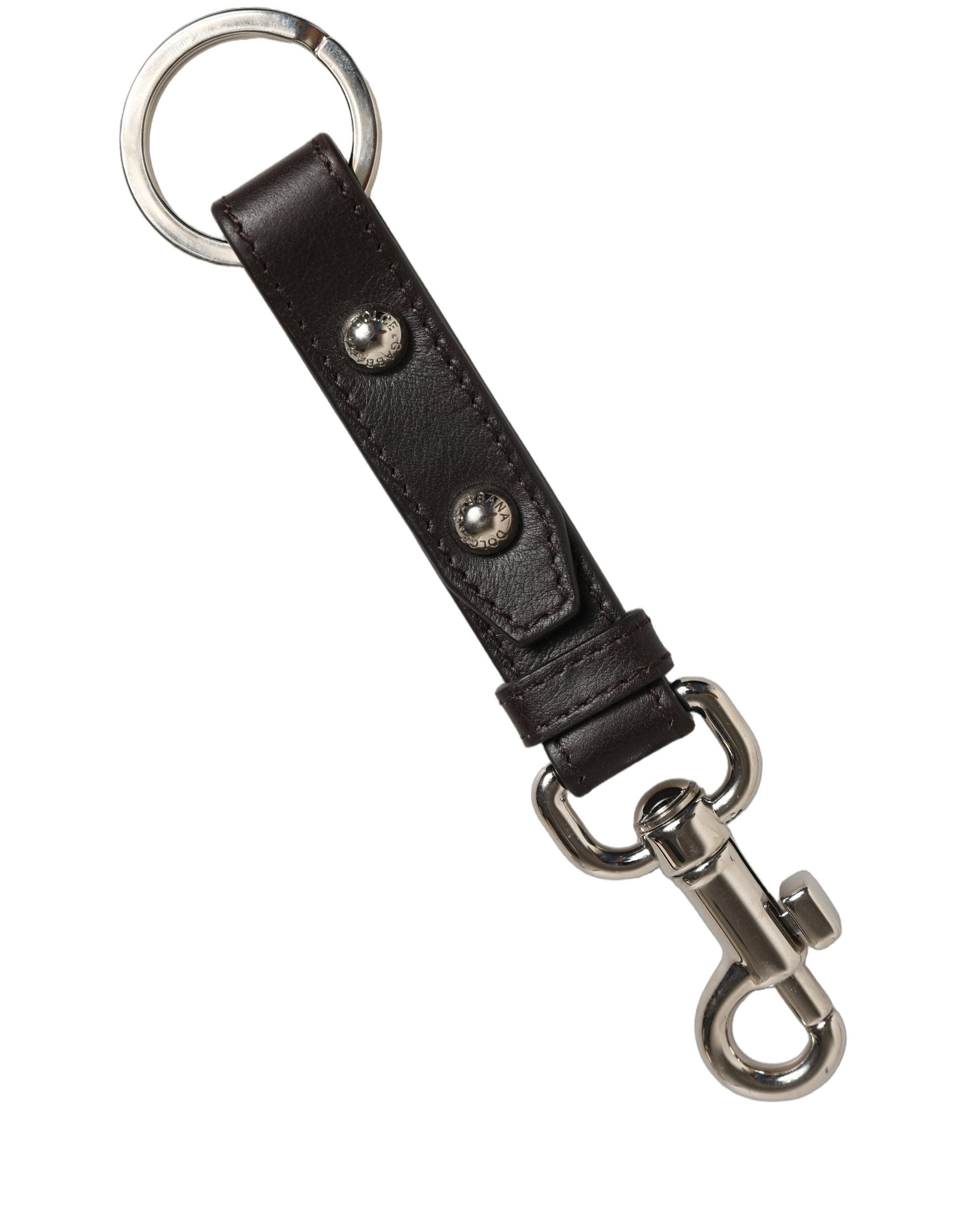 Dolce & Gabbana Dolce & Gabbana Black Plain Leather Silver Brass Keyring Holder Women's Keychain
