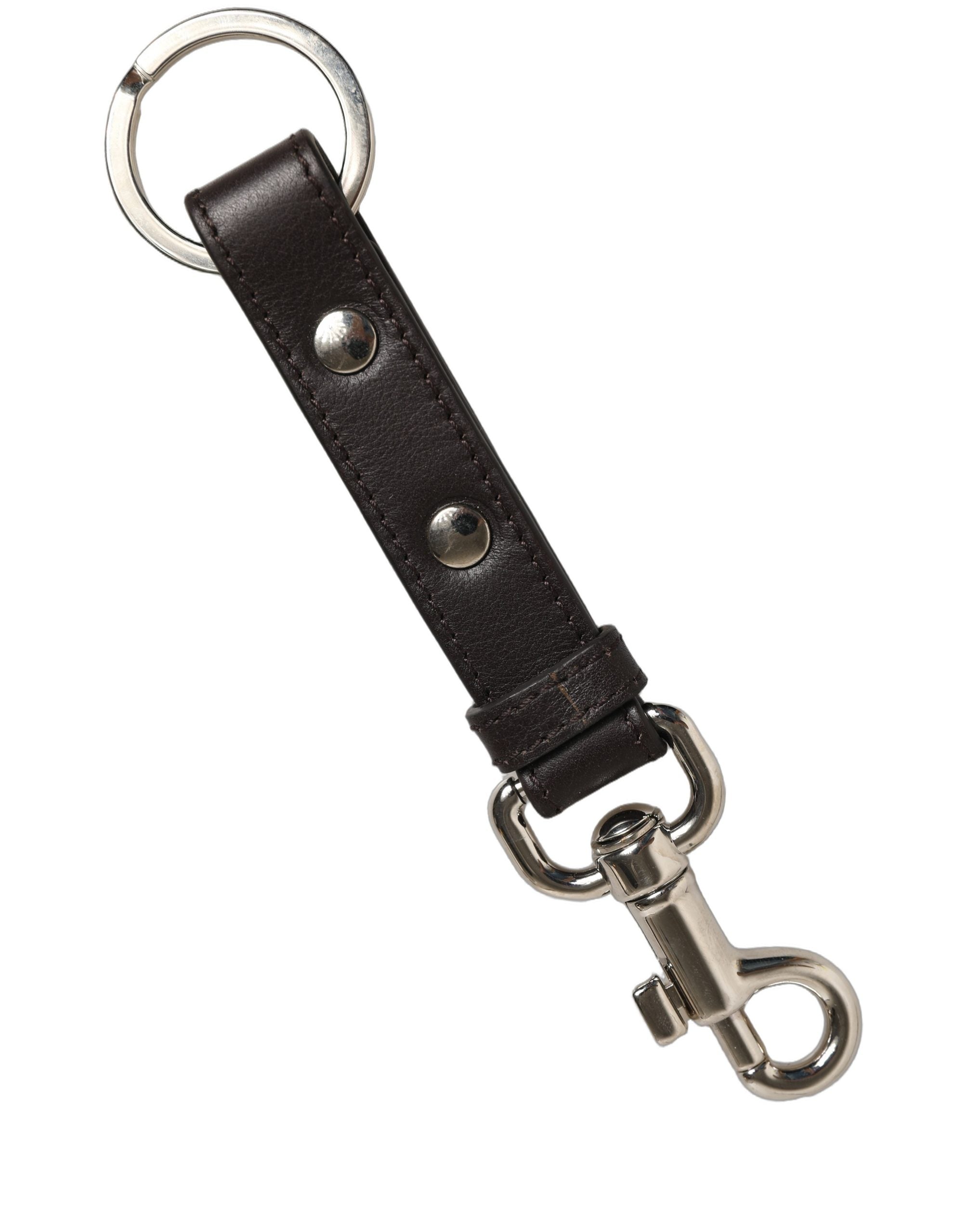 Dolce & Gabbana Dolce & Gabbana Black Plain Leather Silver Brass Keyring Holder Women's Keychain