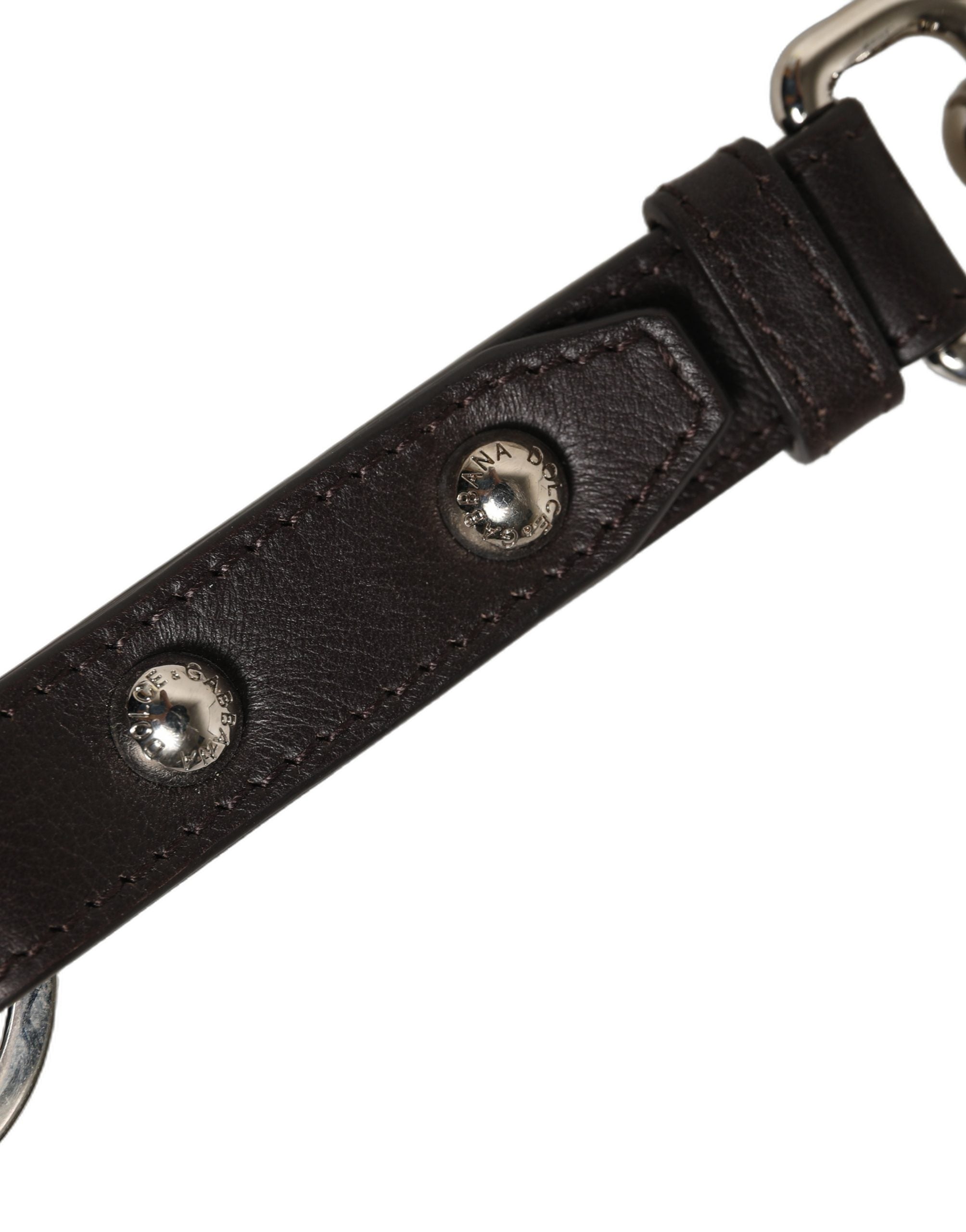 Dolce & Gabbana Dolce & Gabbana Black Plain Leather Silver Brass Keyring Holder Women's Keychain
