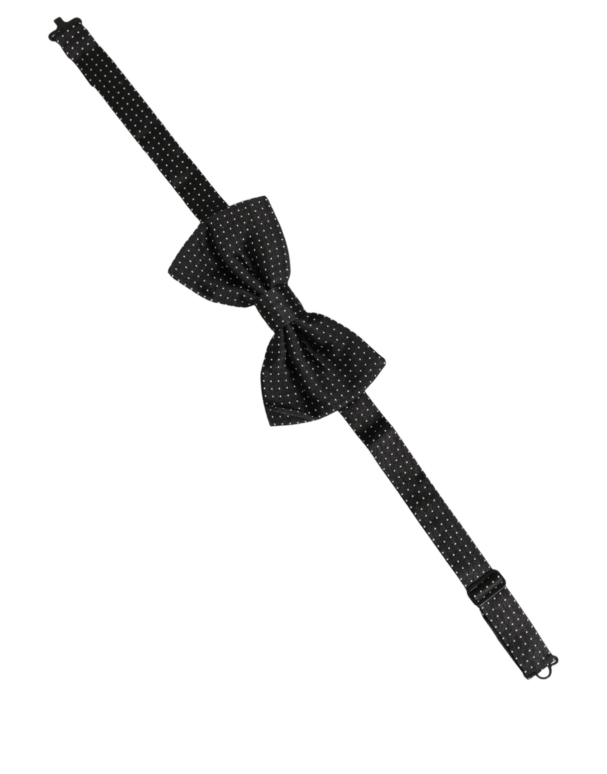 Dolce & Gabbana Dolce & Gabbana Men Black Polka Dot Silk Adjustable Neck Papillon Bow Men's Tie