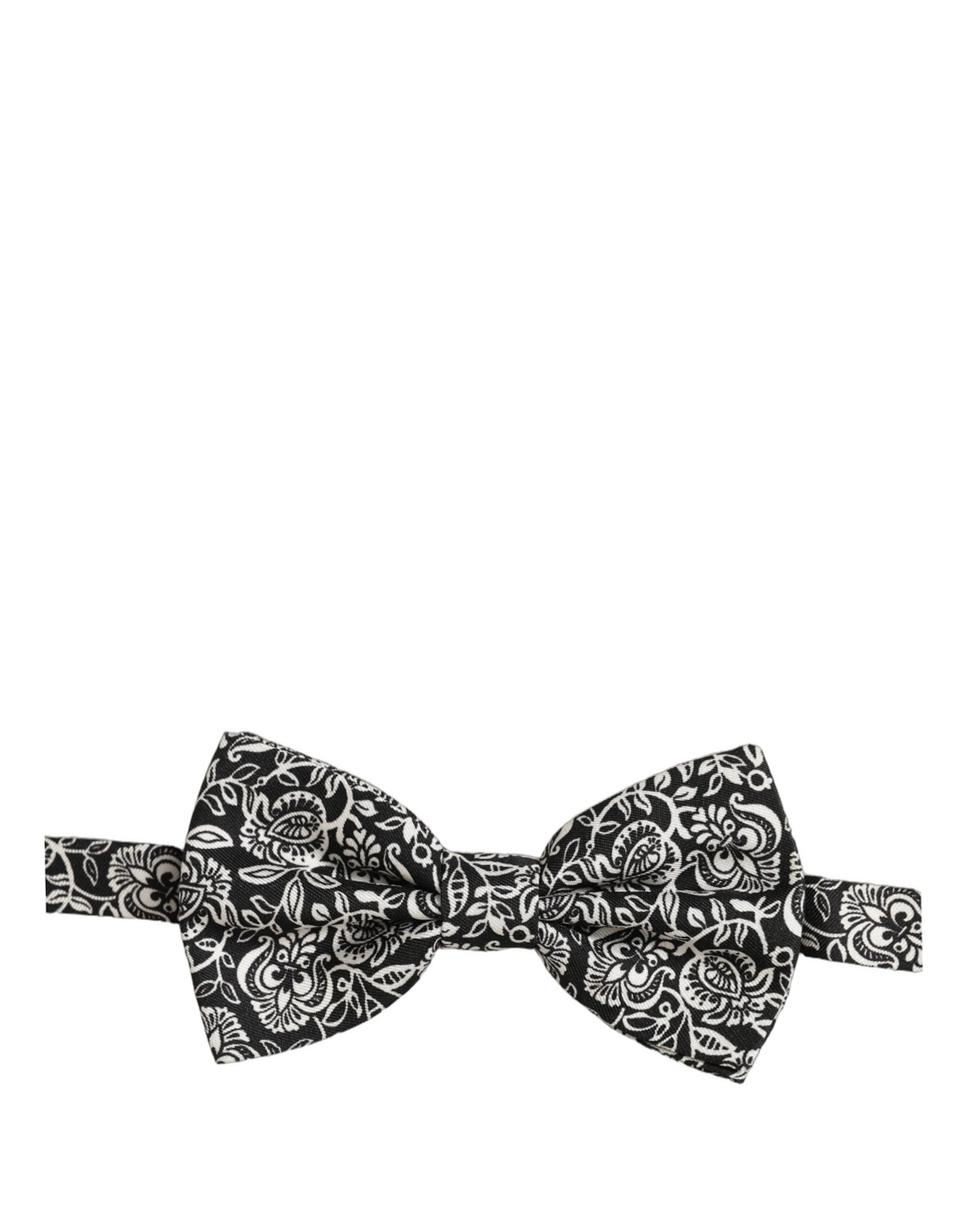 Dolce & Gabbana Dolce & Gabbana Tie Black White Paisley Silk Adjustable Neck Papillon Men's Bow