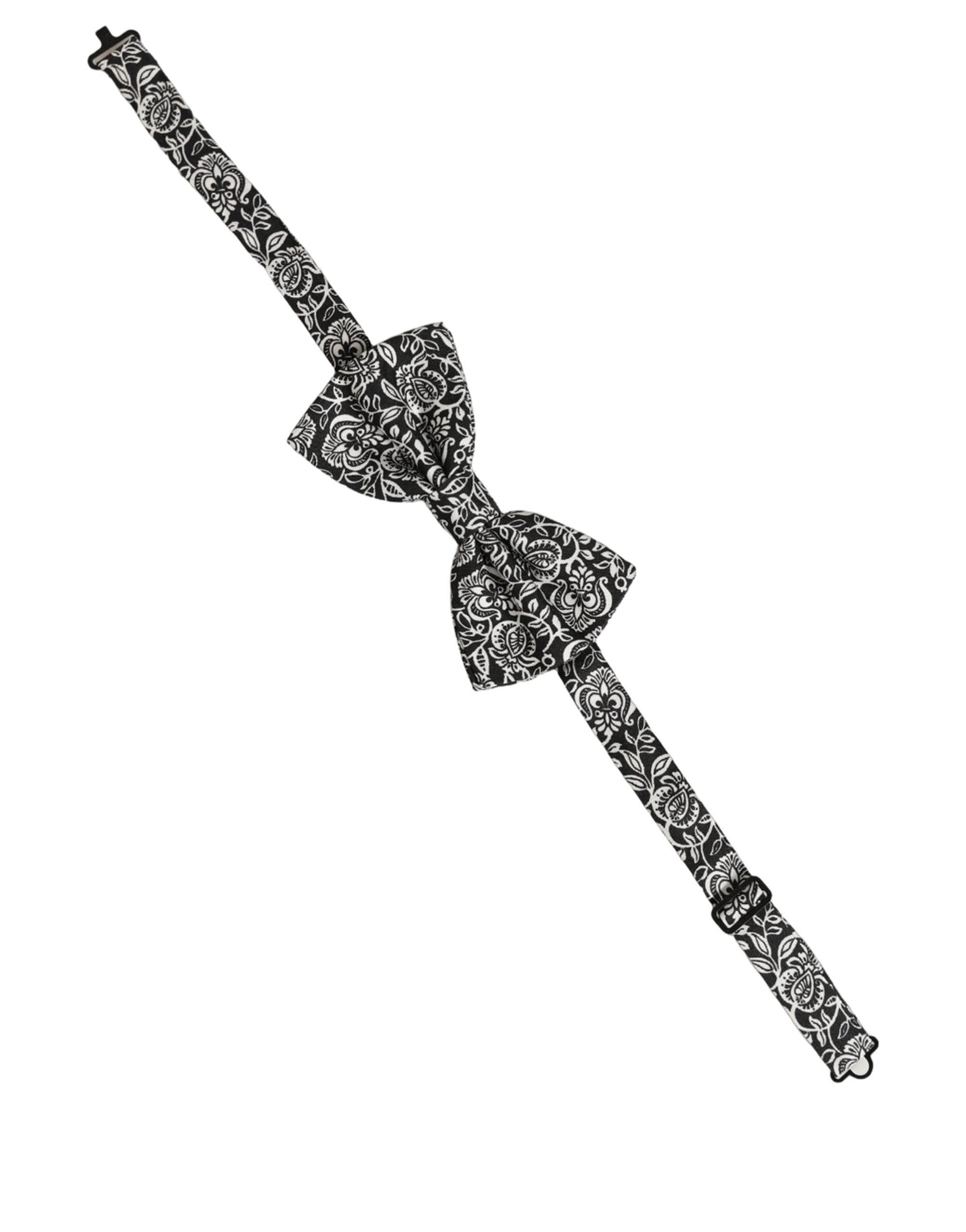 Dolce & Gabbana Dolce & Gabbana Tie Black White Paisley Silk Adjustable Neck Papillon Men's Bow