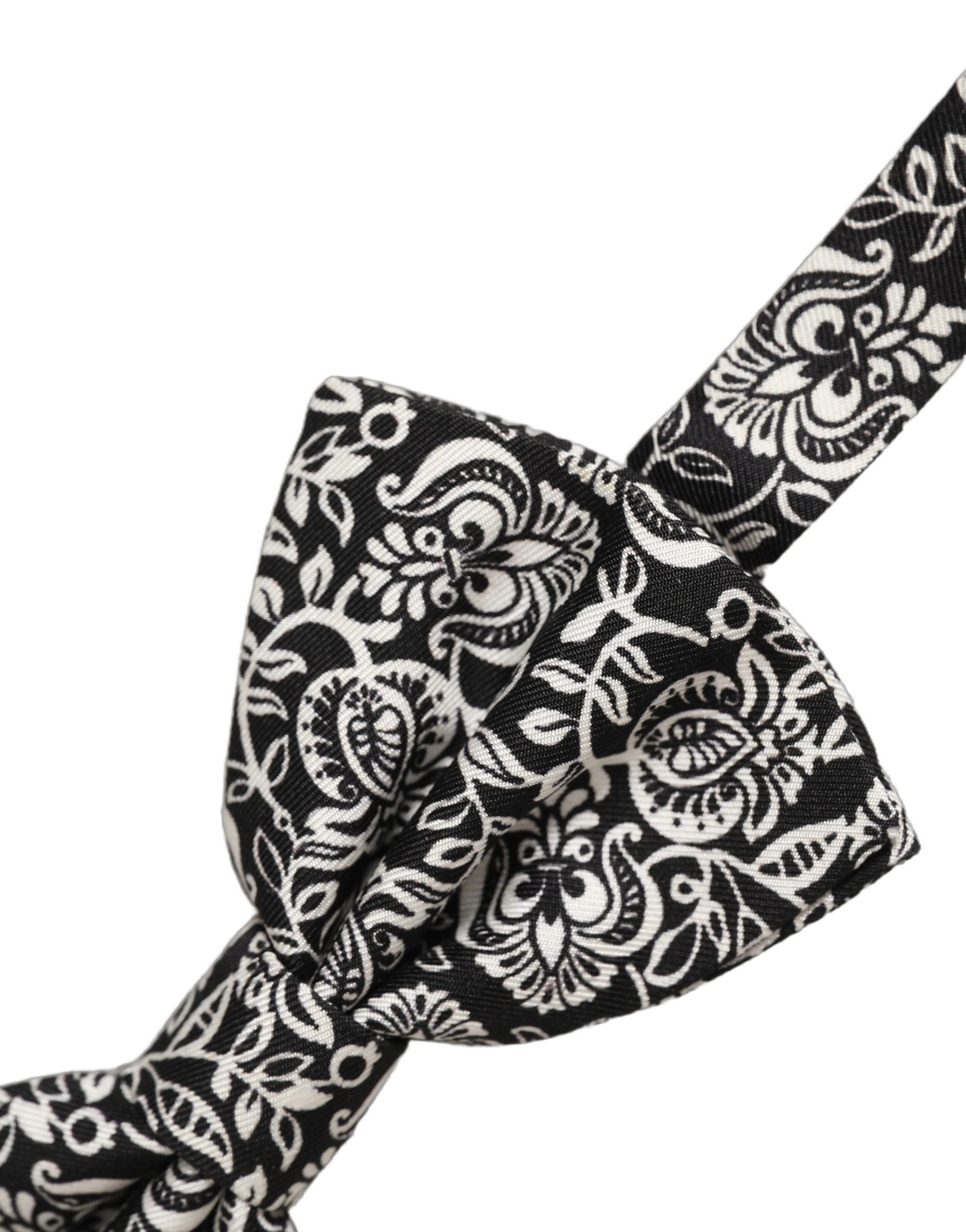 Dolce & Gabbana Dolce & Gabbana Tie Black White Paisley Silk Adjustable Neck Papillon Men's Bow