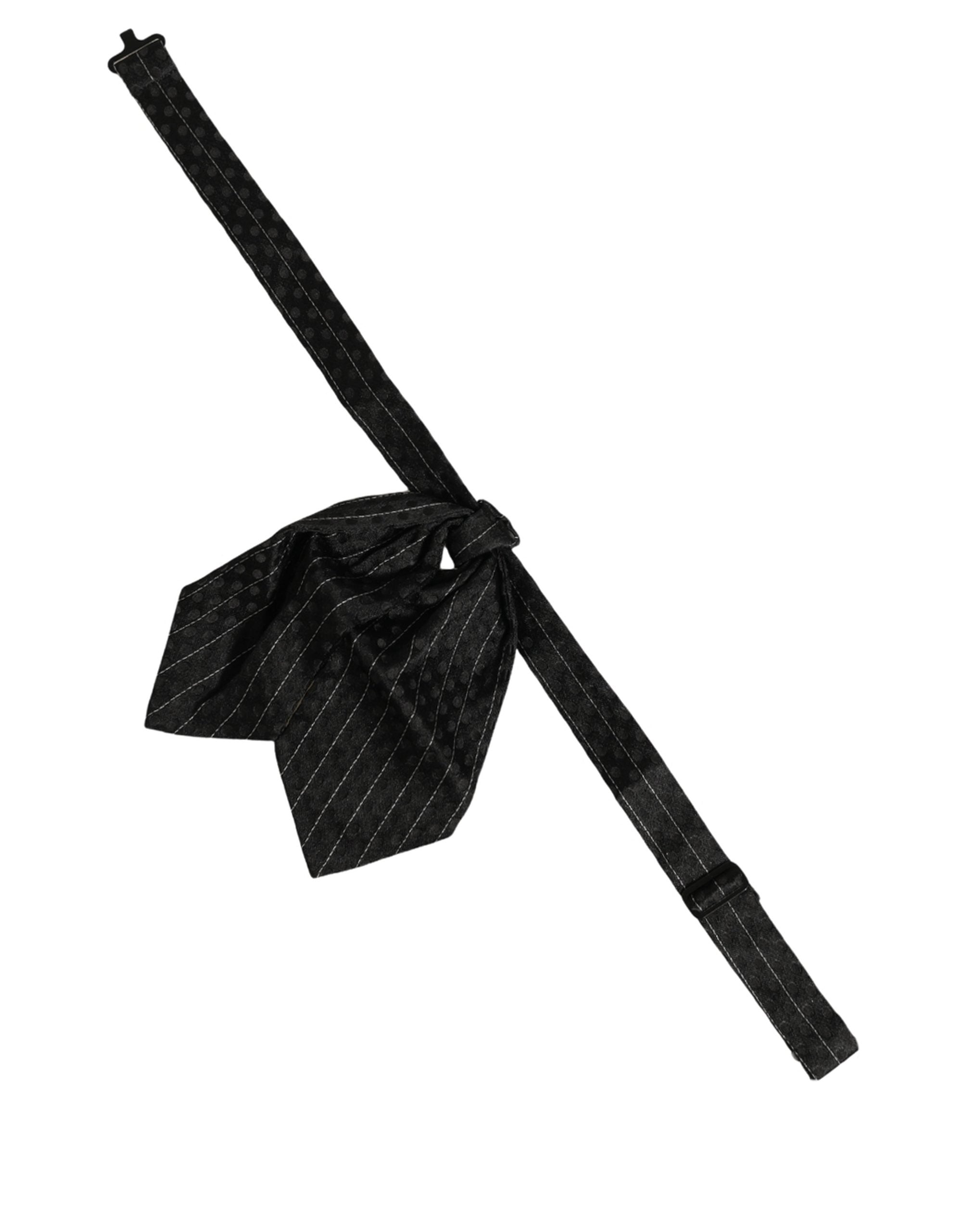 Dolce & Gabbana Dolce & Gabbana Men Black Pinstripe Silk Adjustable Neck Papillon Bow Men's Tie