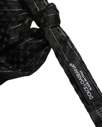 Dolce & Gabbana Dolce & Gabbana Men Black Pinstripe Silk Adjustable Neck Papillon Bow Men's Tie