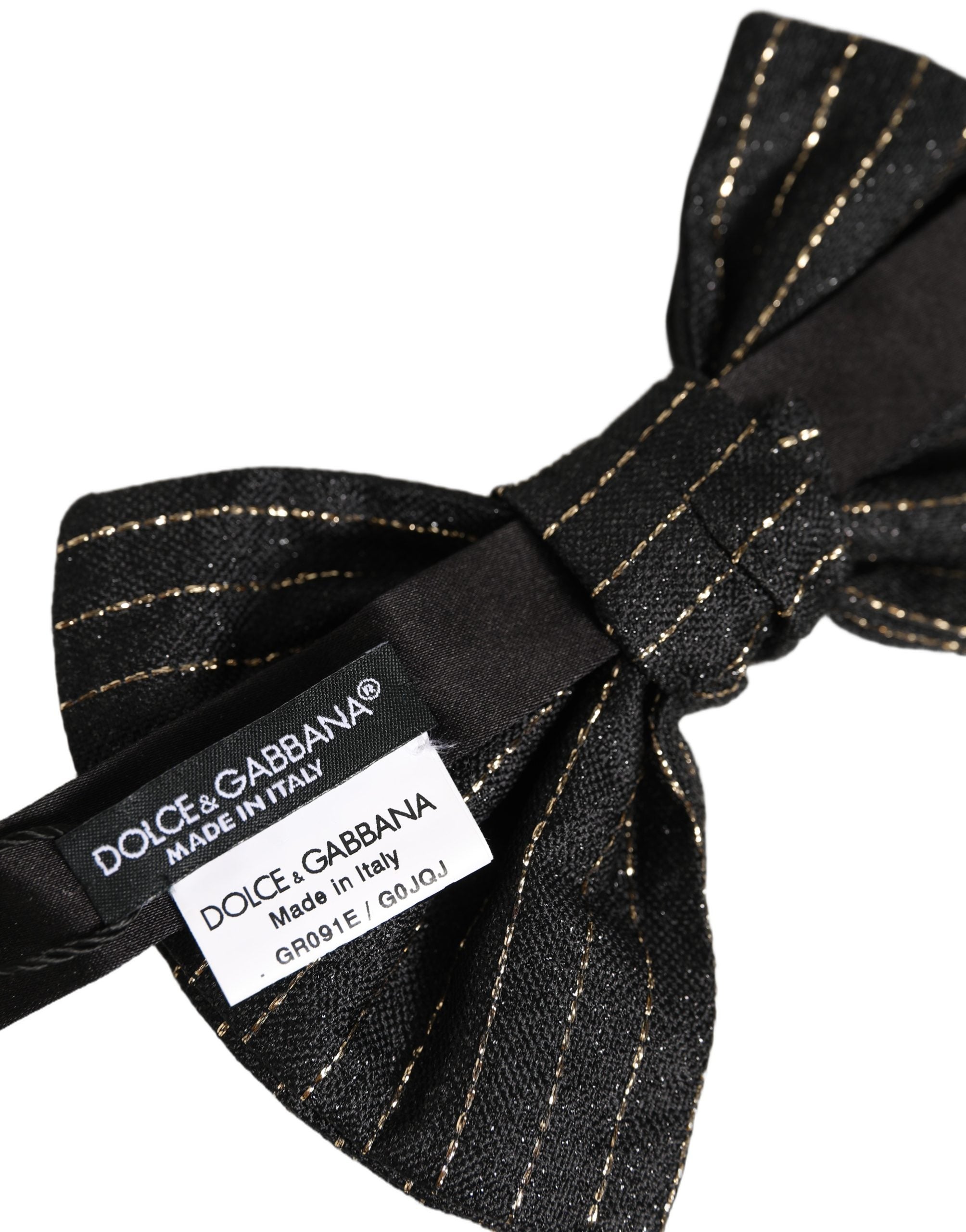 Dolce & Gabbana Dolce & Gabbana Men Black Pinstripe Silk Adjustable Neck Papillon Bow Men's Tie