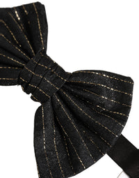 Dolce & Gabbana Dolce & Gabbana Men Black Pinstripe Silk Adjustable Neck Papillon Bow Men's Tie
