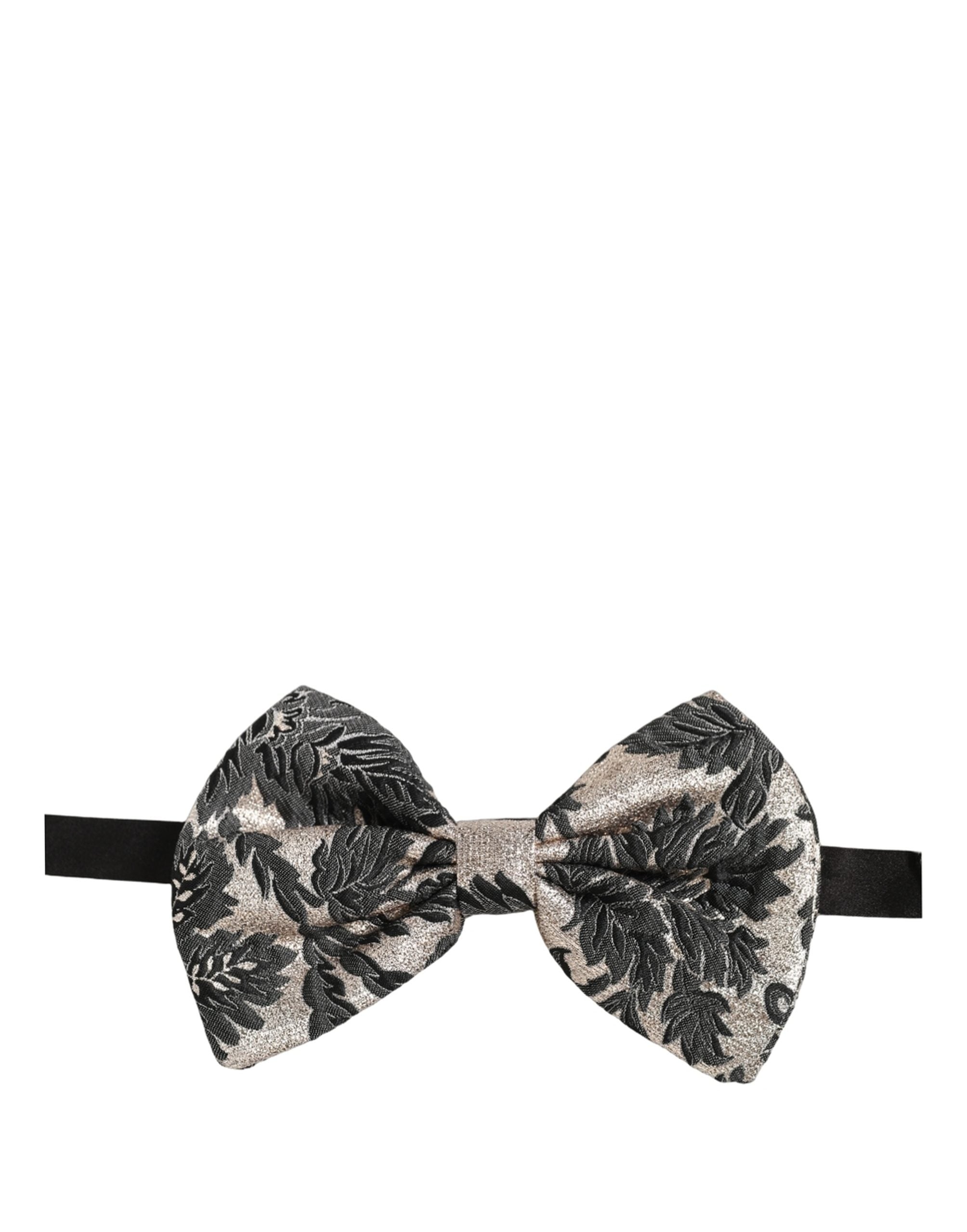 Dolce & Gabbana Dolce & Gabbana Men Black Silver Floral Adjustable Neck Papillon Bow Men's Tie