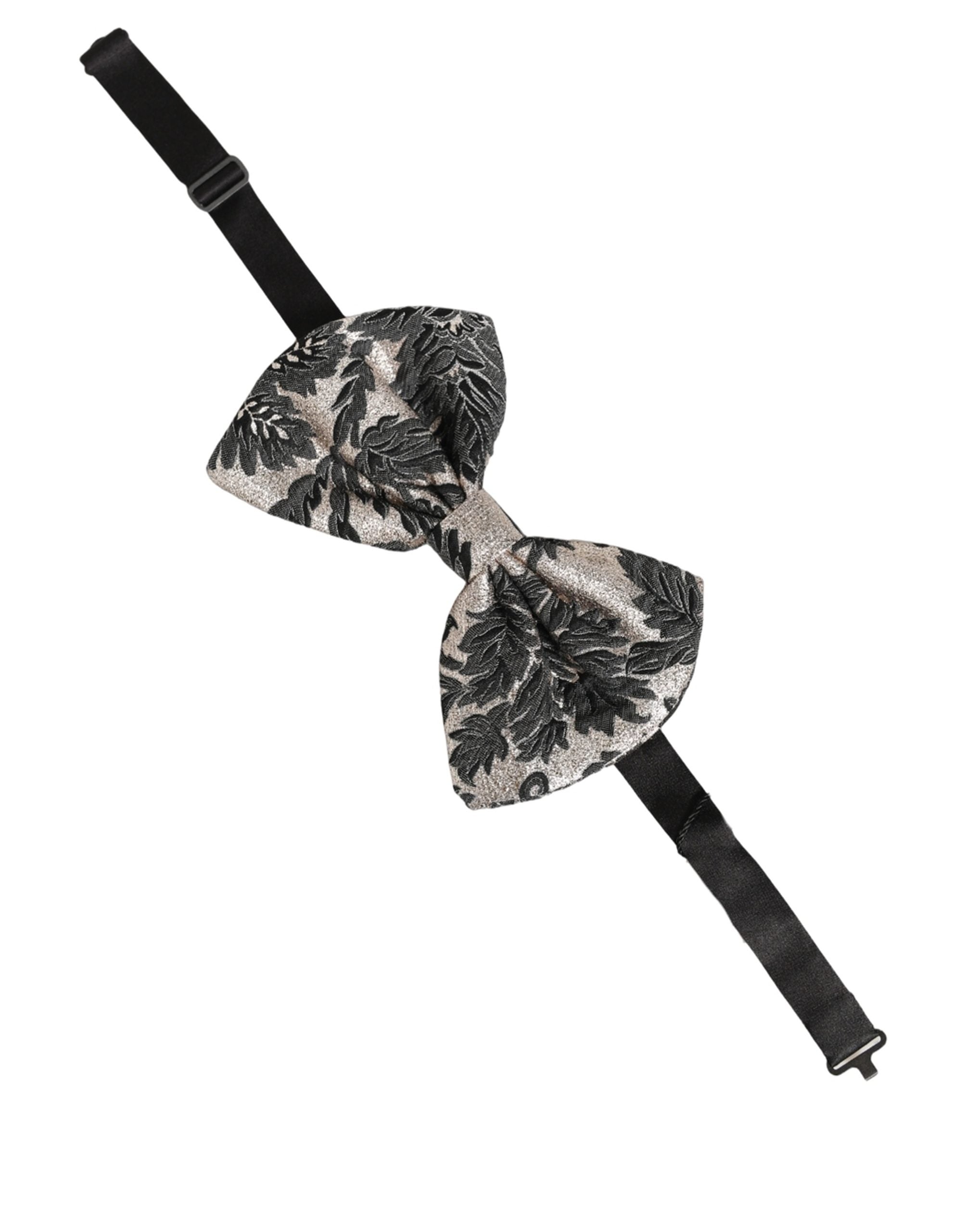 Dolce & Gabbana Dolce & Gabbana Men Black Silver Floral Adjustable Neck Papillon Bow Men's Tie