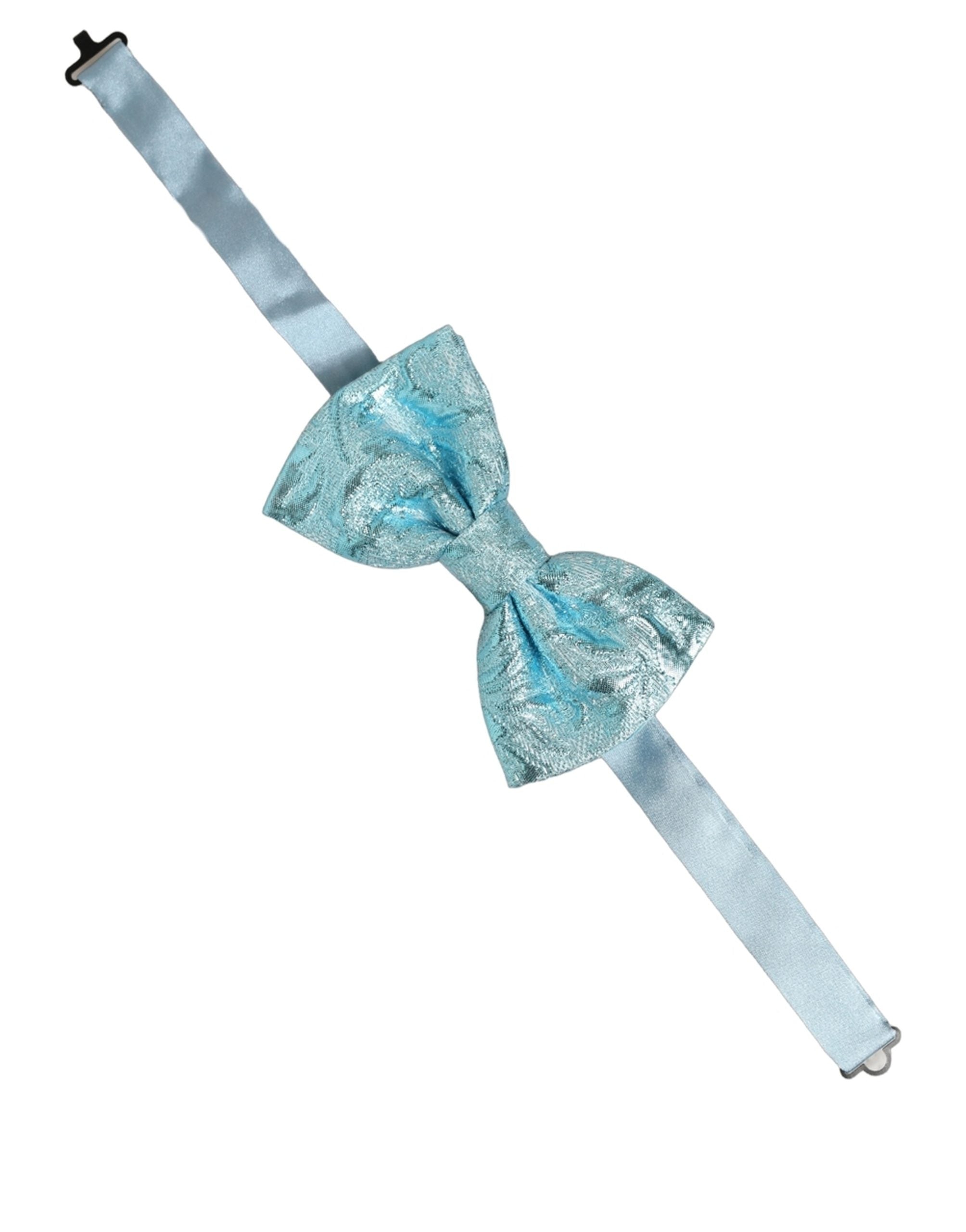 Dolce & Gabbana Dolce & Gabbana Light Blue Floral Brocade Adjustable Neck Papillon Bow Men's Tie