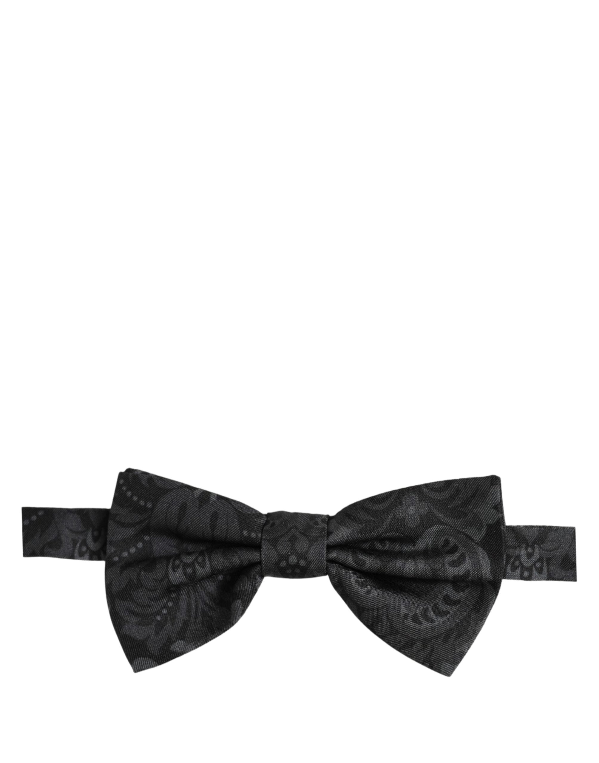 Dolce & Gabbana Dolce & Gabbana Men Black Paisley SIlk Adjustable Neck Papillon Bow Men's Tie