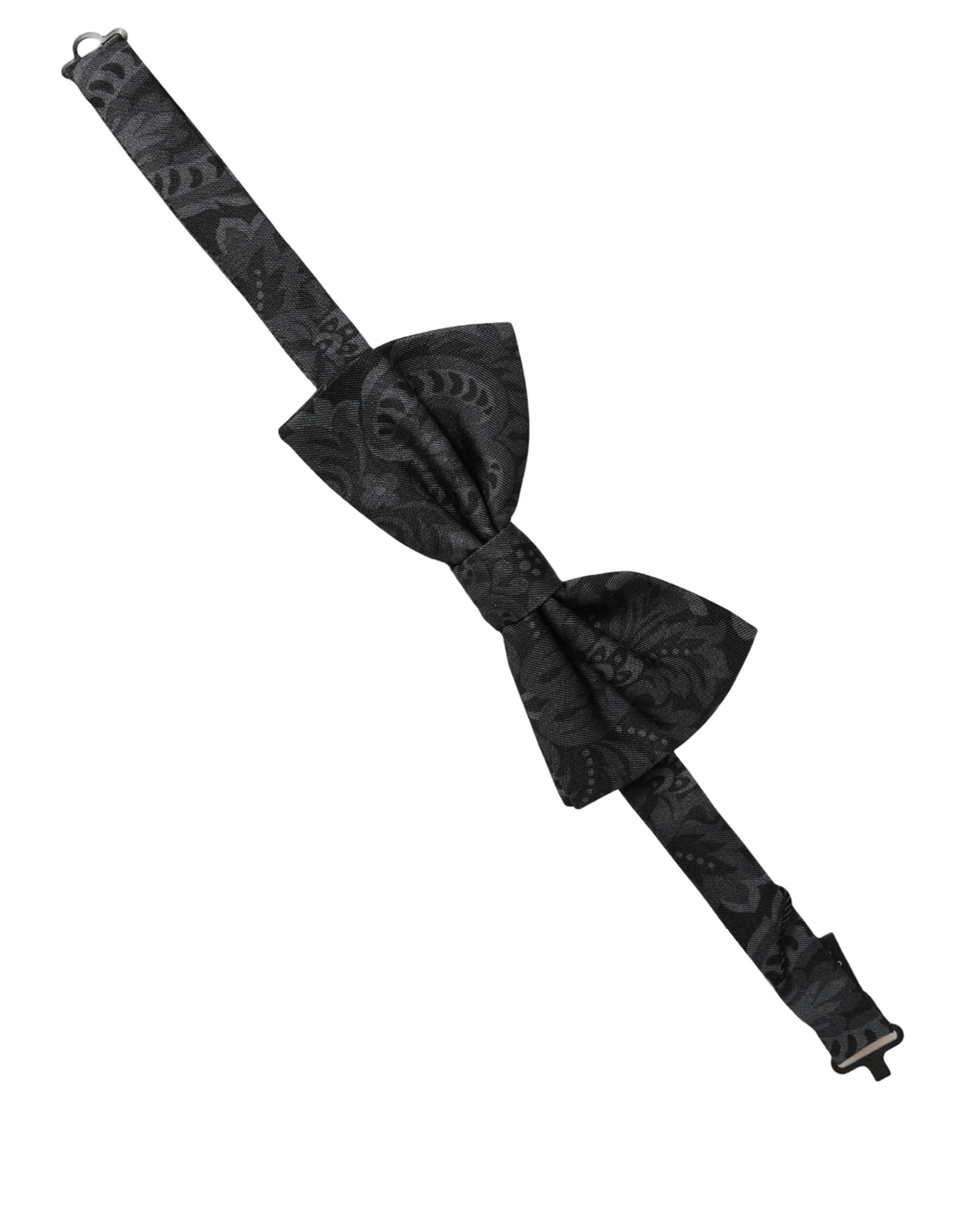Dolce & Gabbana Dolce & Gabbana Men Black Paisley SIlk Adjustable Neck Papillon Bow Men's Tie