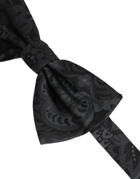 Dolce & Gabbana Dolce & Gabbana Men Black Paisley SIlk Adjustable Neck Papillon Bow Men's Tie