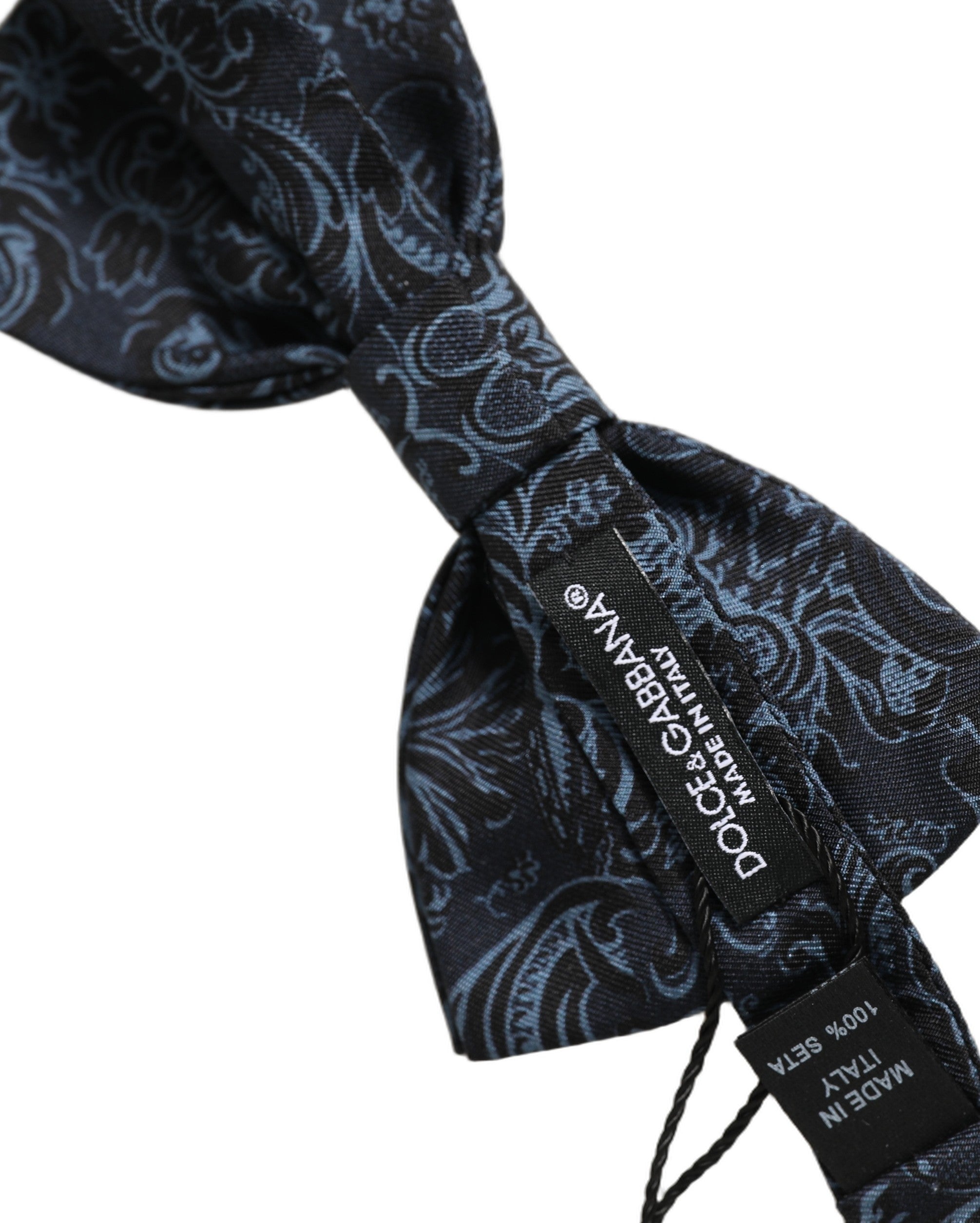 Dolce & Gabbana Dolce & Gabbana Men Black Blue Paisley Adjustable Neck Papillon Bow Men's Tie