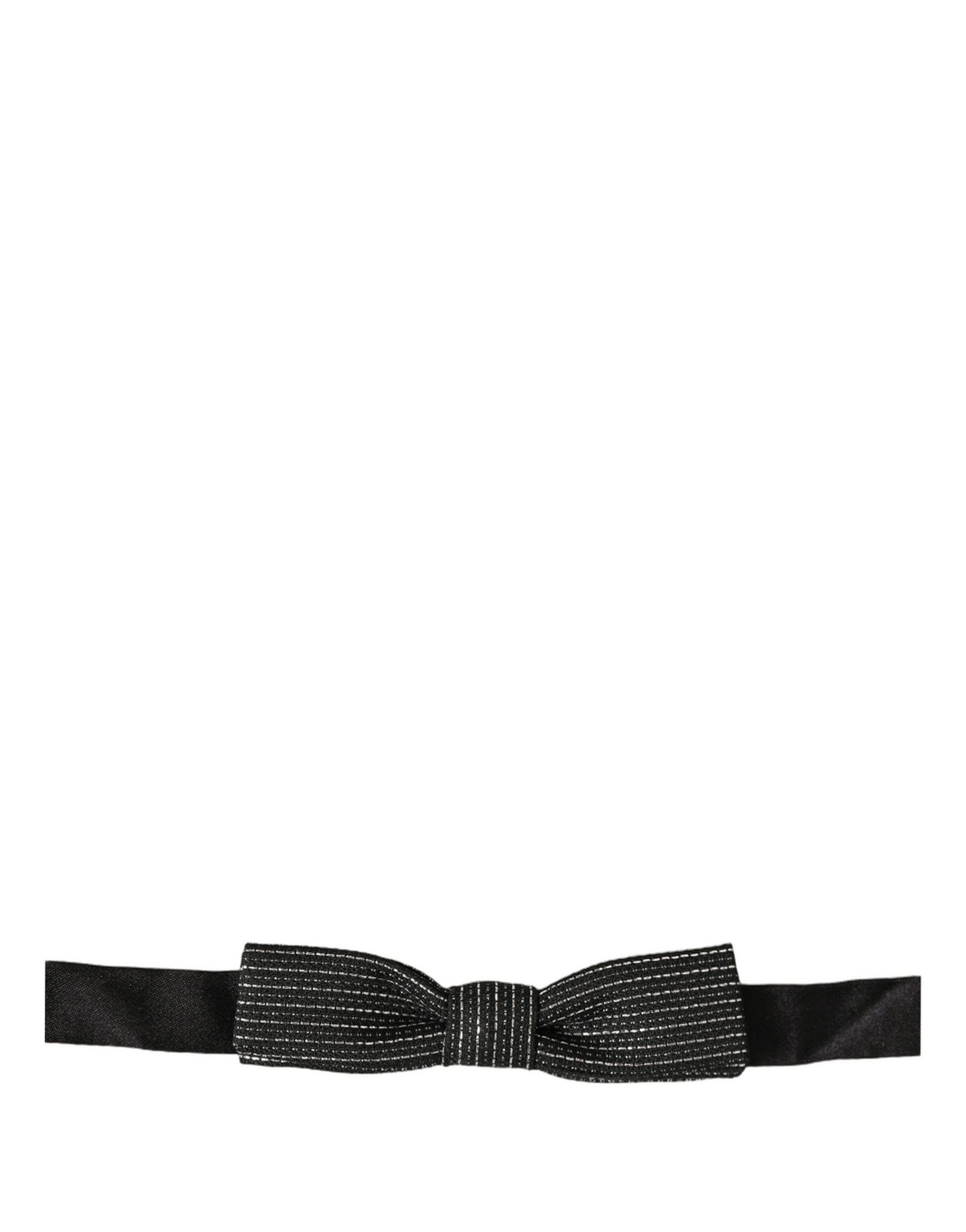 Dolce & Gabbana Dolce & Gabbana Men Black Silver Ribbed Adjustable Neck Papillon  Bow Men's Tie