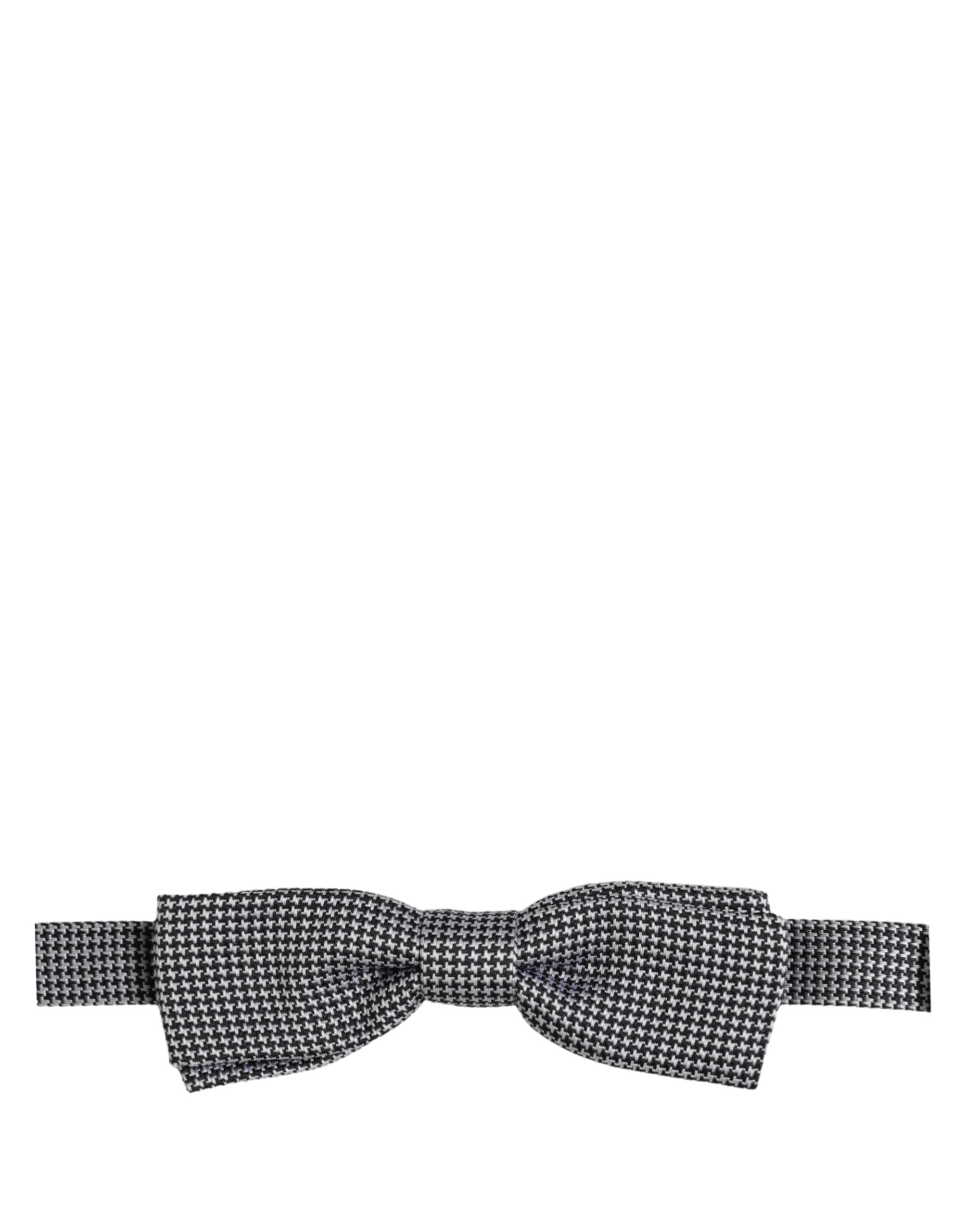 Dolce & Gabbana Dolce & Gabbana Black White Houndstooth Adjustable Neck Bow Men's Tie