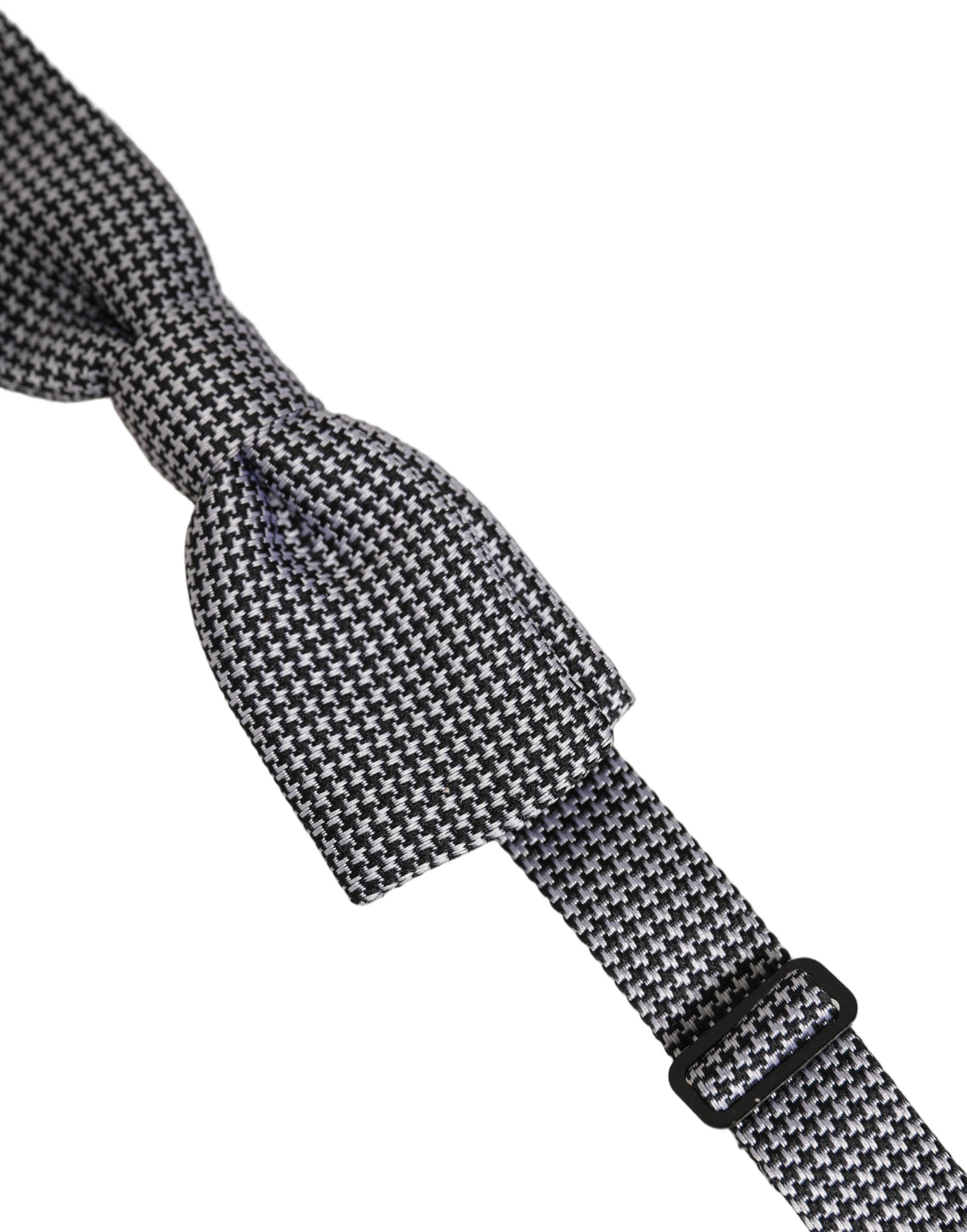 Dolce & Gabbana Dolce & Gabbana Black White Houndstooth Adjustable Neck Bow Men's Tie